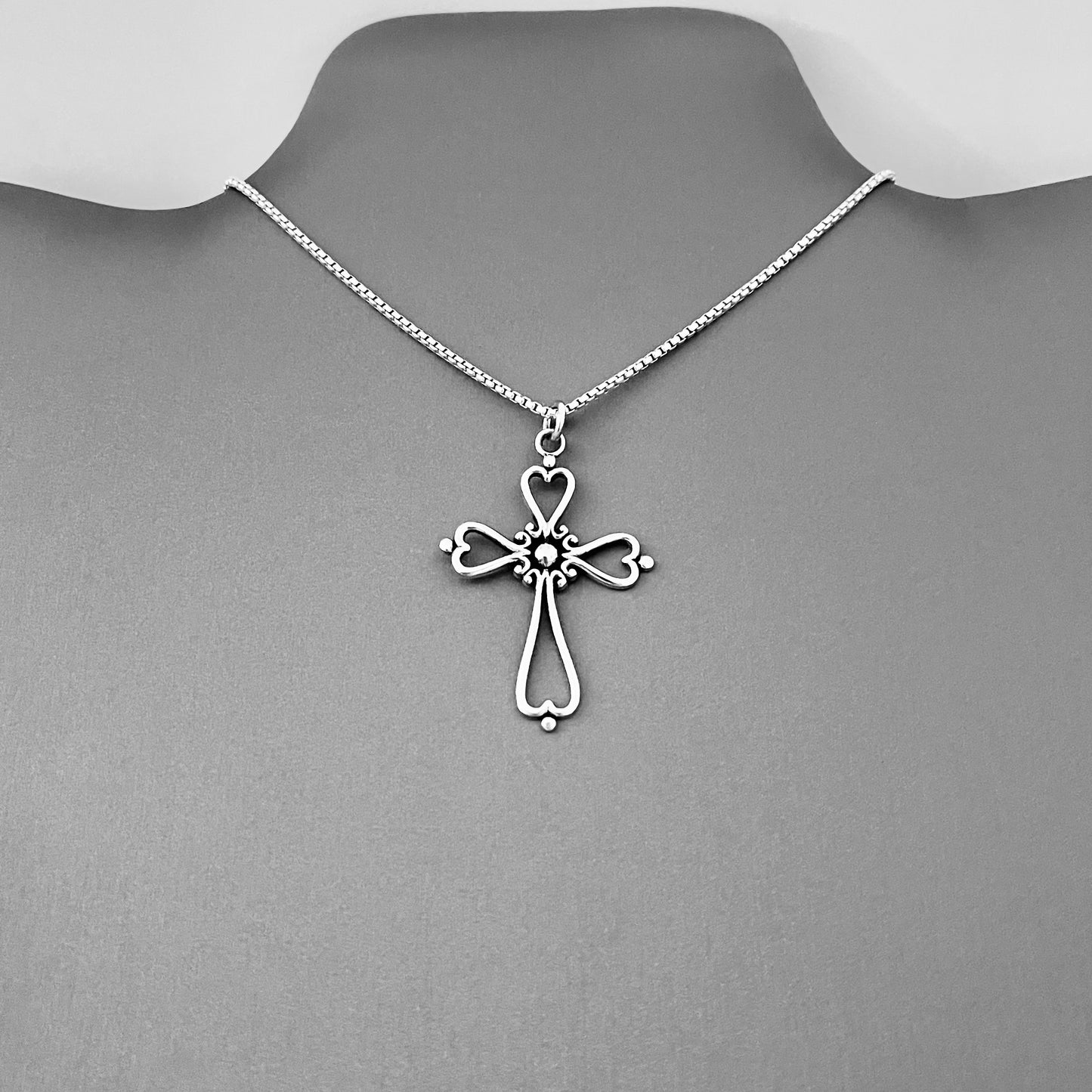 Sterling Silver Large Heart Cross Necklace – Statement Christian Pendant Chain