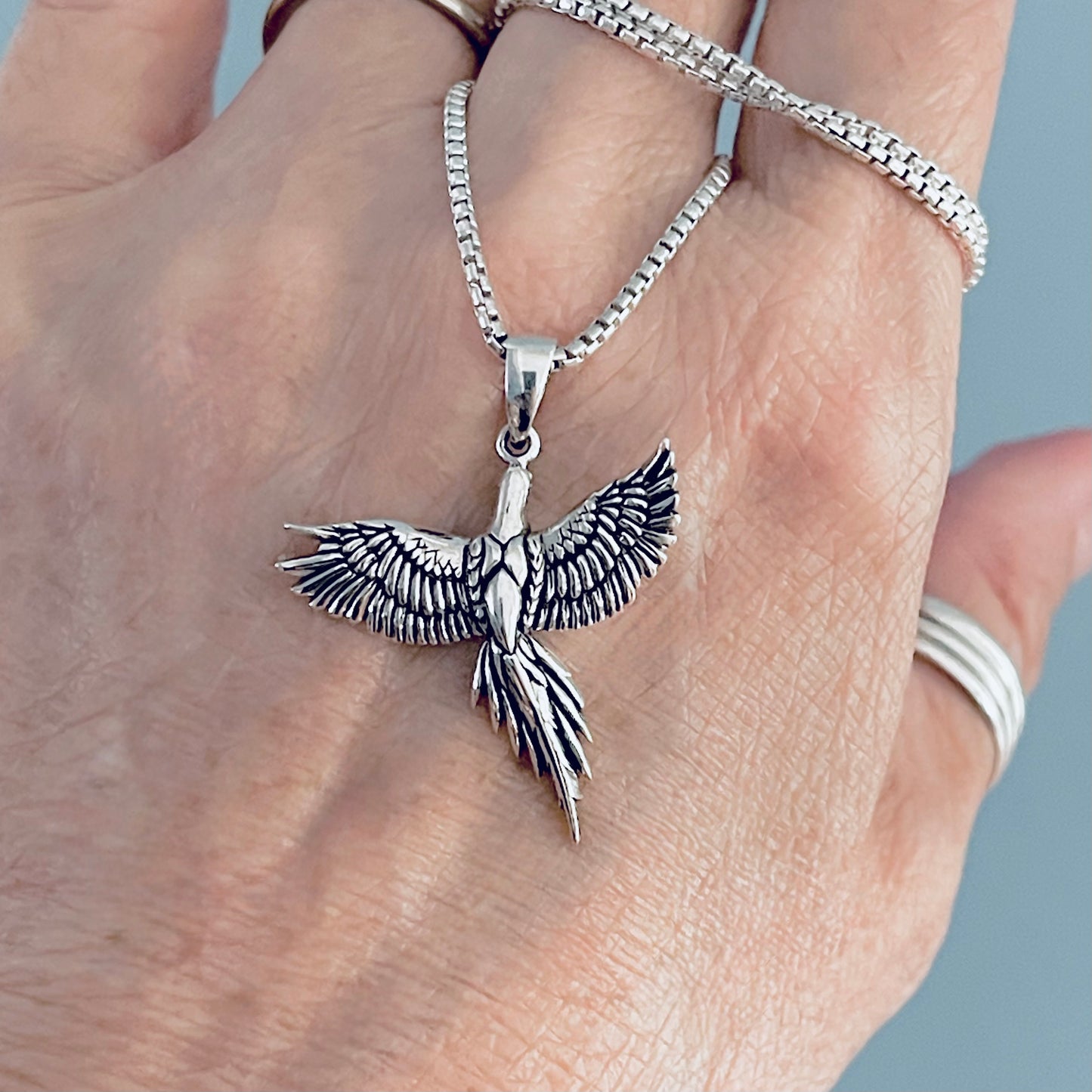 Sterling Silver Rising Phoenix Bird Necklace, Animal Necklaces, Spirit Birds