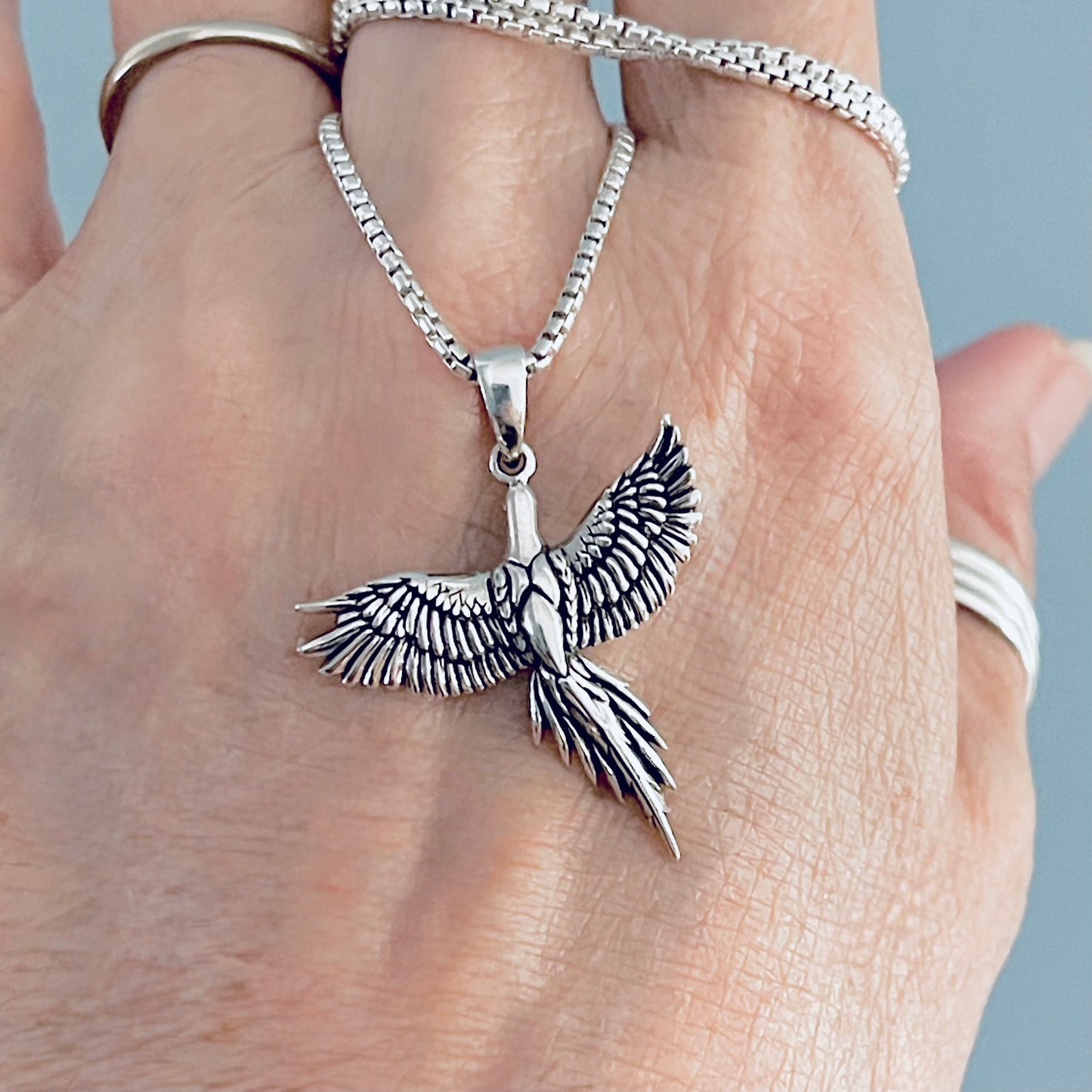 Sterling Silver Rising Phoenix Bird Necklace, Animal Necklaces, Spirit Birds