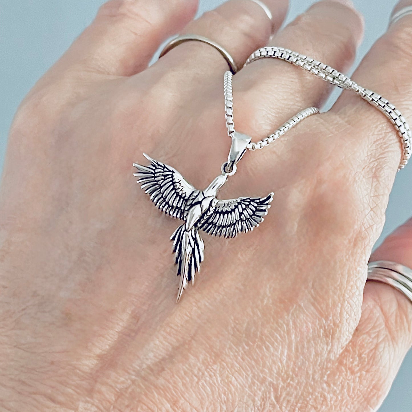 Sterling Silver Rising Phoenix Bird Necklace, Animal Necklaces, Spirit Birds