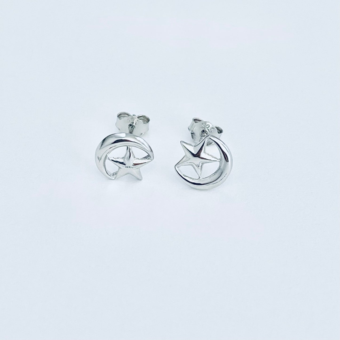 Sterling Silver Moon and Star Earring, Dainty Celestial Silver earring