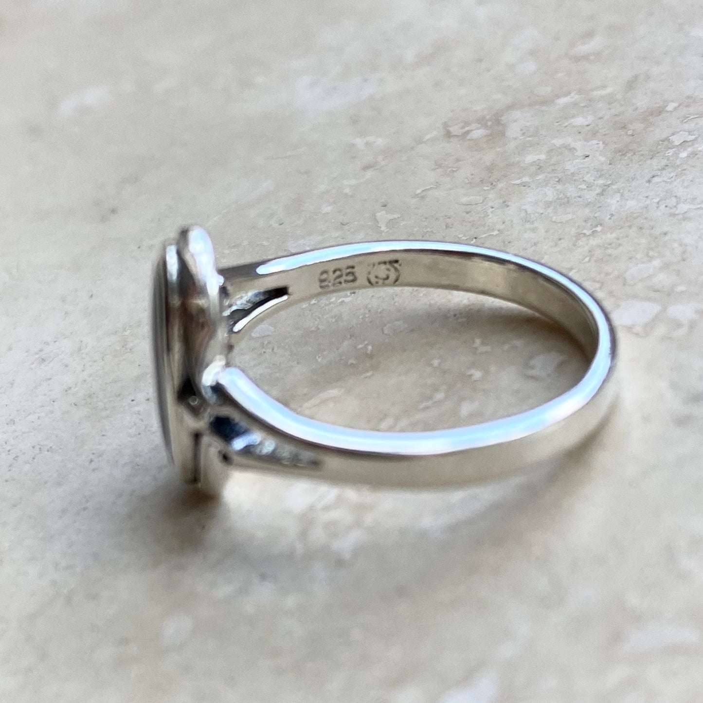 Sterling Silver Simple Oval Abalone Ring, Seashell Rings, Ocean Shells