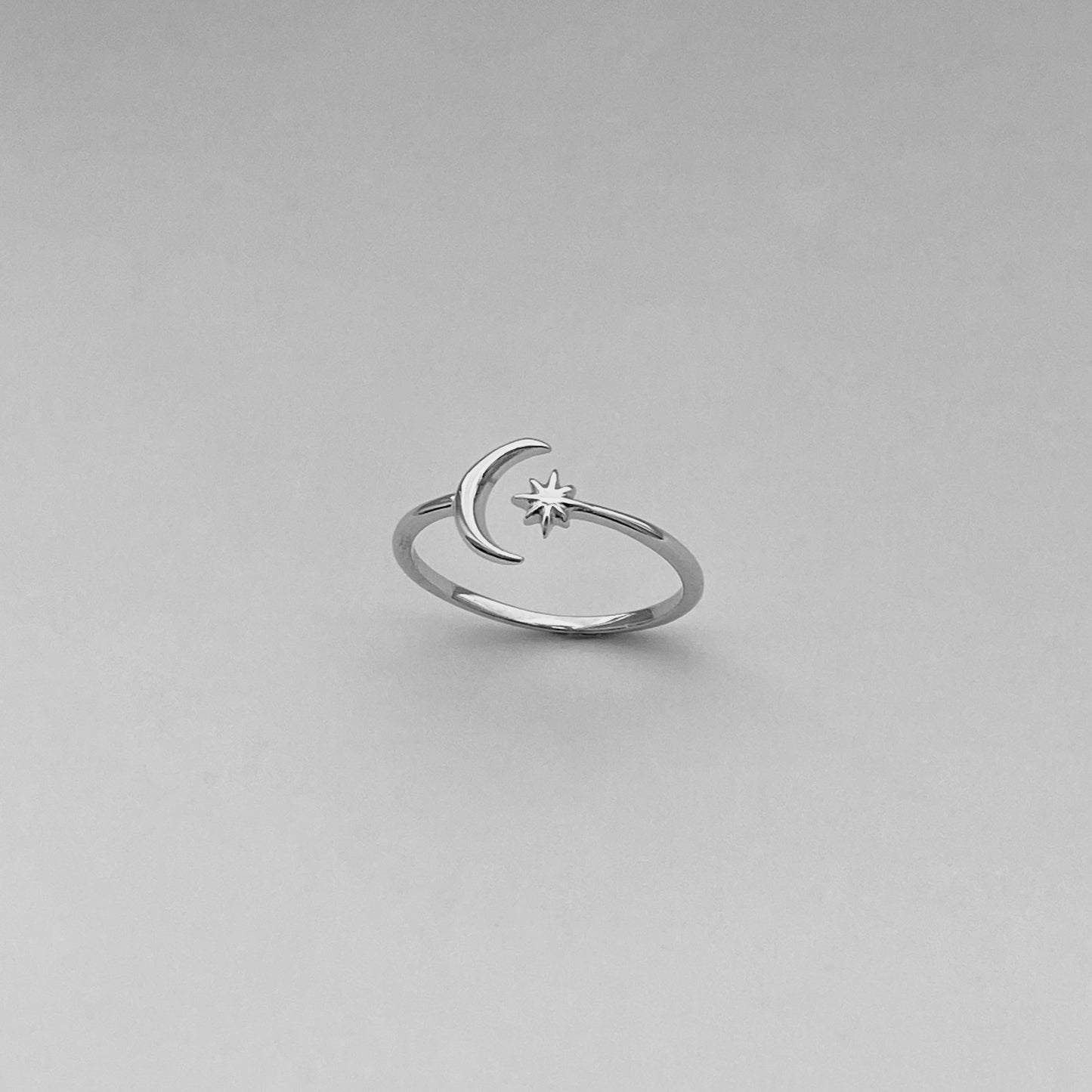 Sterling Silver Delicate Small Crescent Moon and Twinkle Star Ring, Minimalist Ring, Silver Ring