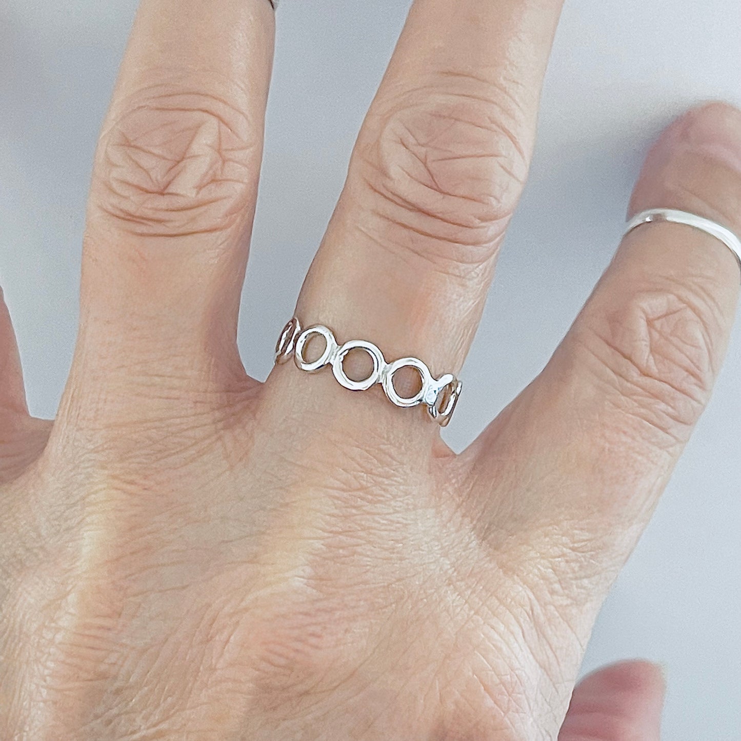 Sterling Silver Thin Small Eternity Open Circle Band, Halo Rings, Round Circles