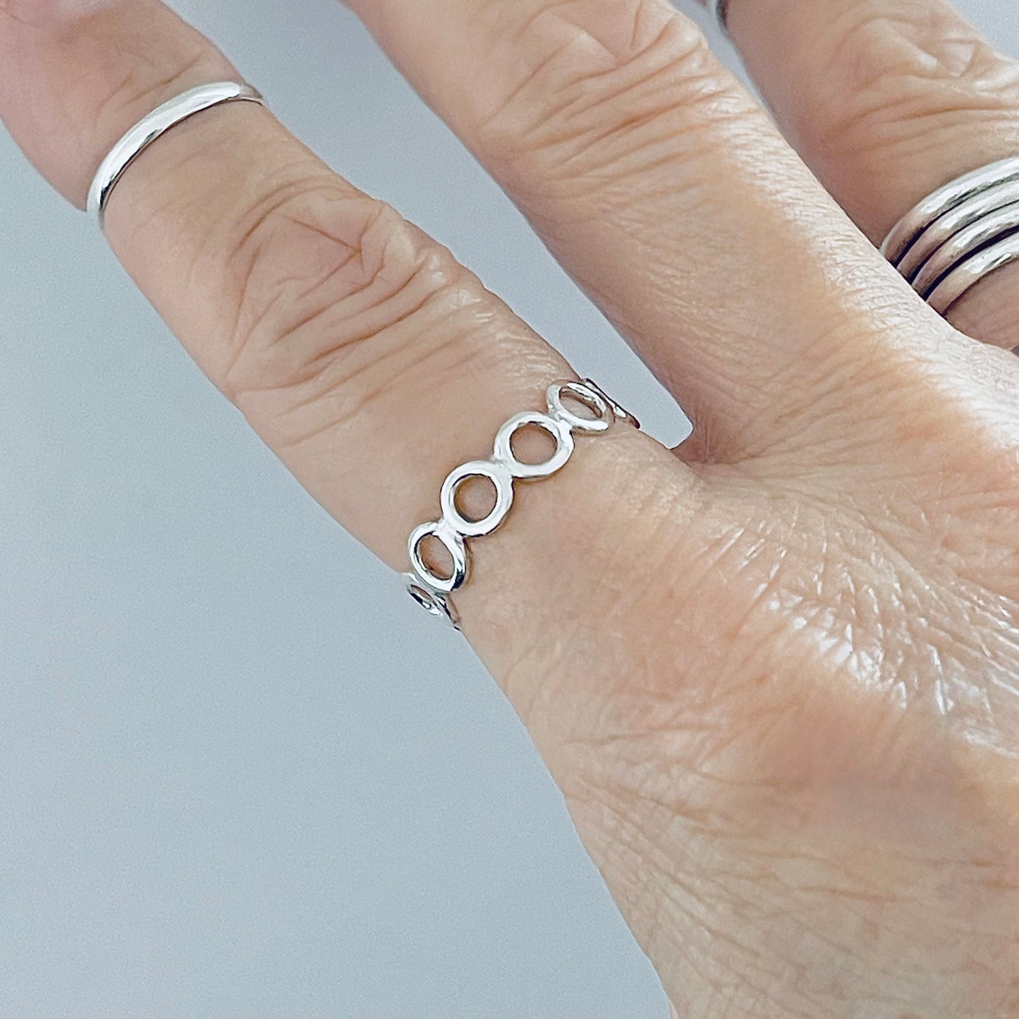Sterling Silver Thin Small Eternity Open Circle Band, Halo Rings, Round Circles