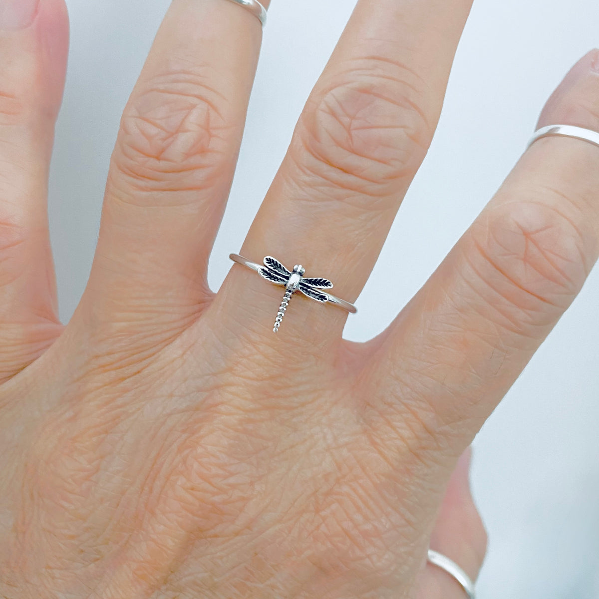 925 Sterling Silver Delicate Small Dragonfly Ring | Dainty Spirit Bug Rings