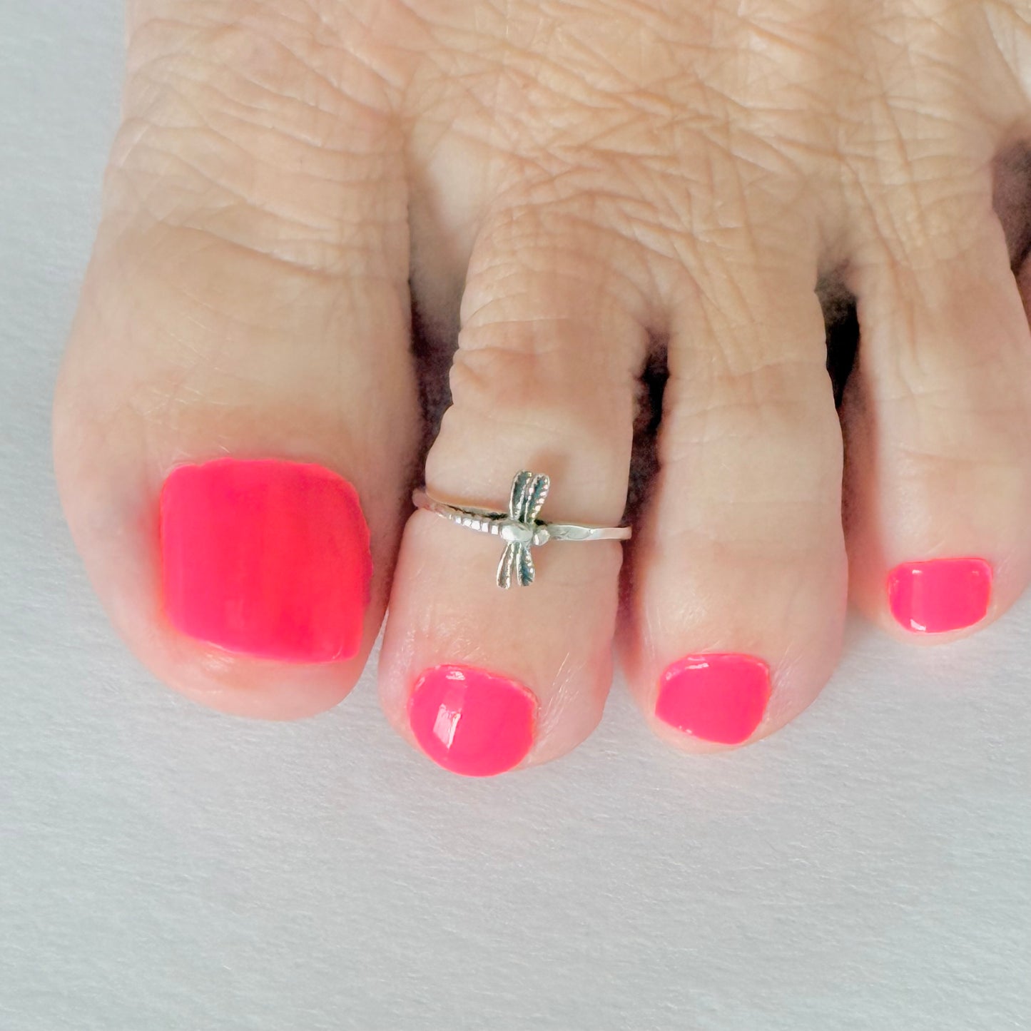 Sterling Silver Dragonfly Toe Ring with Hammered Band, Silver Rings, Spirit Bugs, Insect Wings