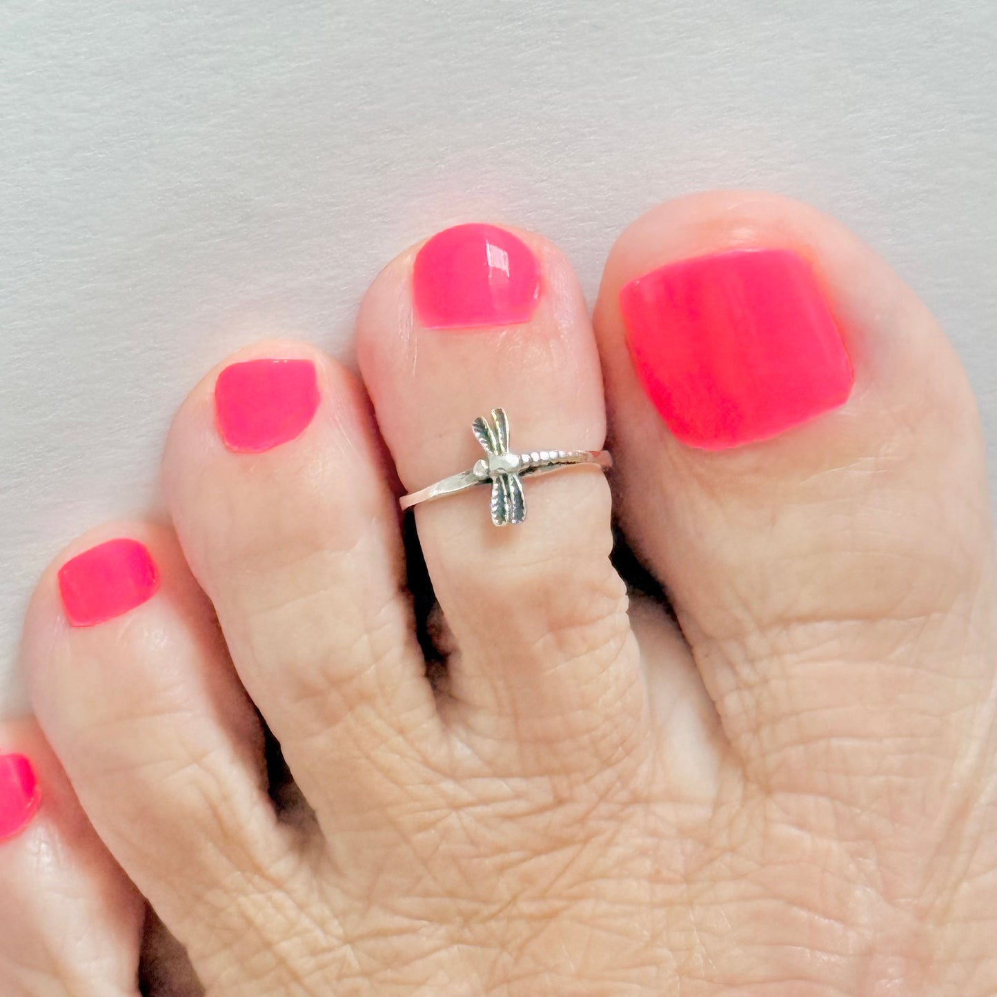 Sterling Silver Dragonfly Toe Ring with Hammered Band, Silver Rings, Spirit Bugs, Insect Wings