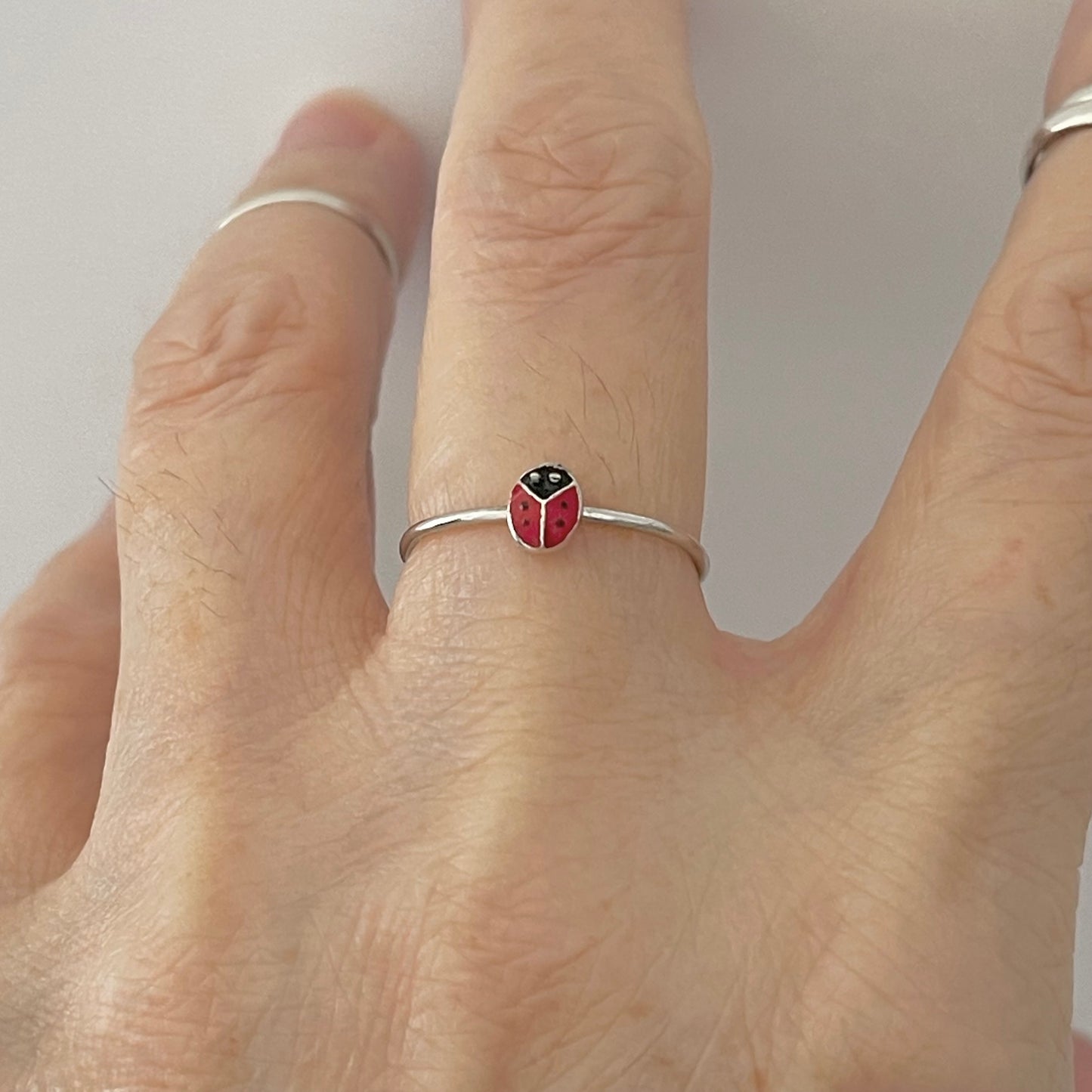 Sterling Silver Minimalist Tiny Ladybug Ring, Spirit Bug Silver Rings
