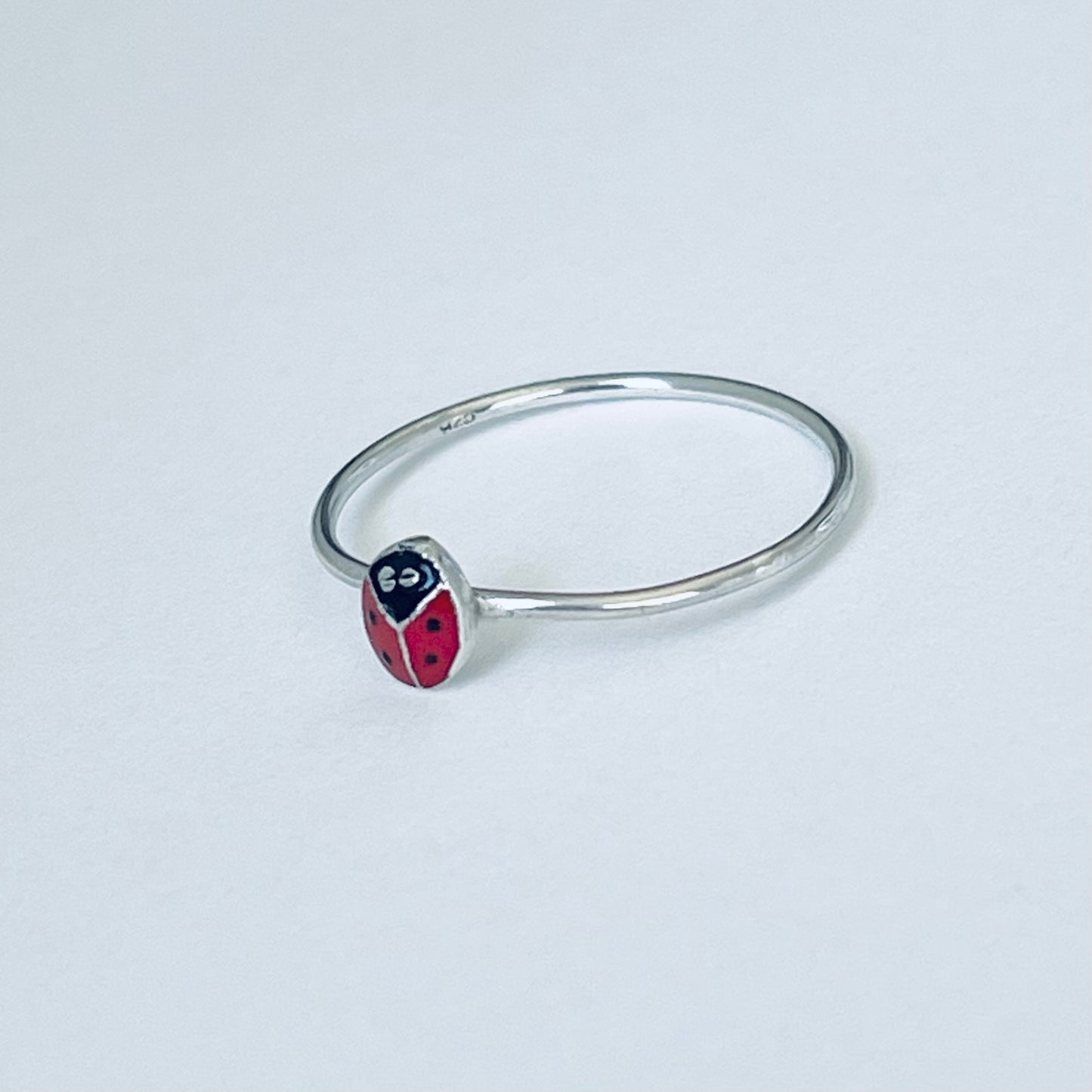 925 Sterling Silver Dainty Tiny Ladybug Ring | Spirit Bug Nature Silver Rings