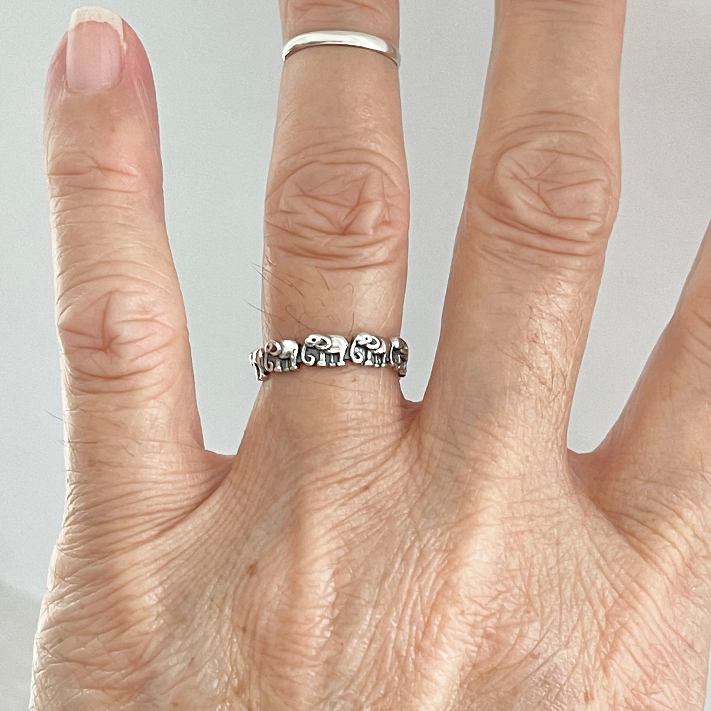 Sterling Silver Little Elephant Band Ring, Spirit Animal, Stackable Jewelry
