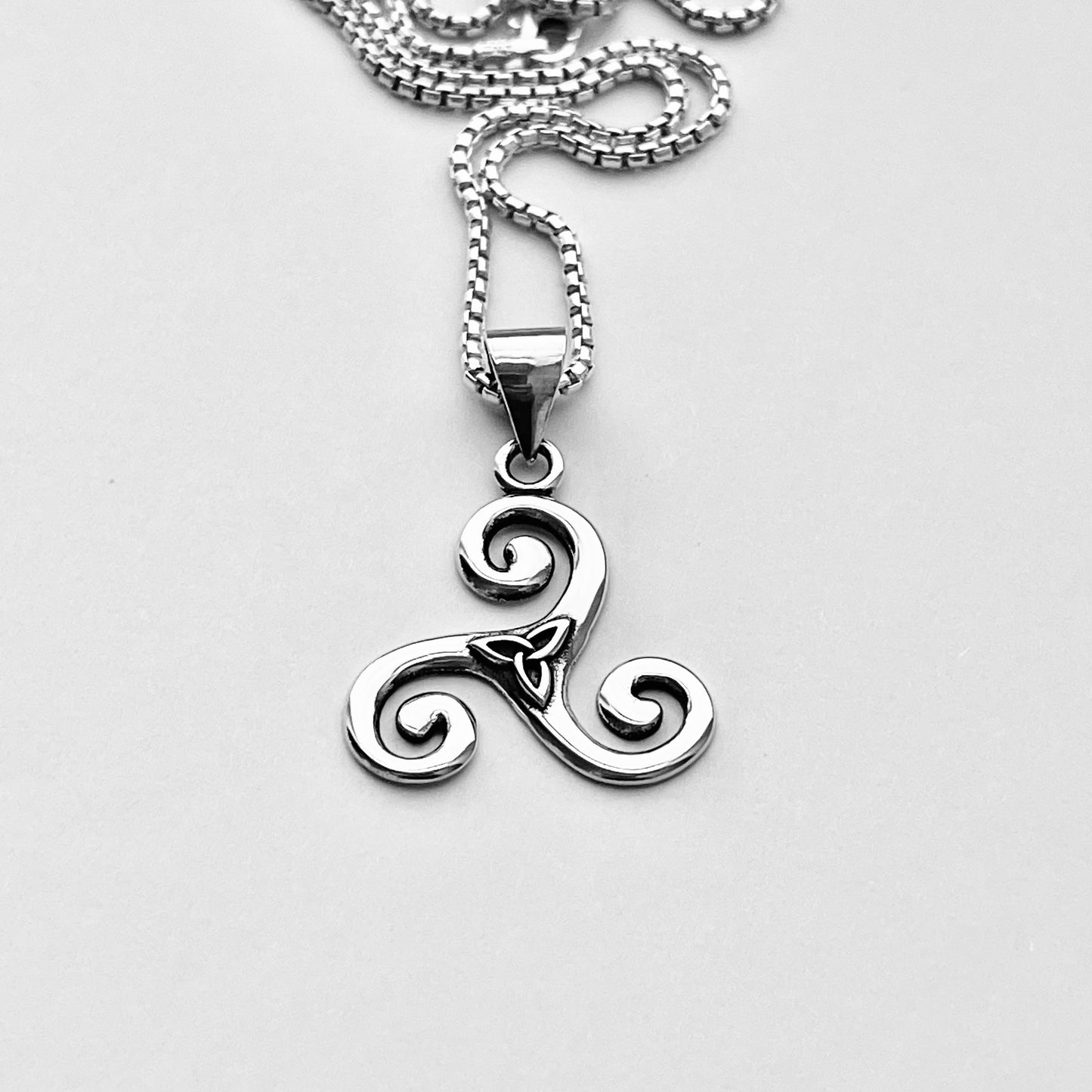 Sterling Silver Little Triquetra and Triskele Necklace, Celtic Silver Necklaces, Triskelion Chain