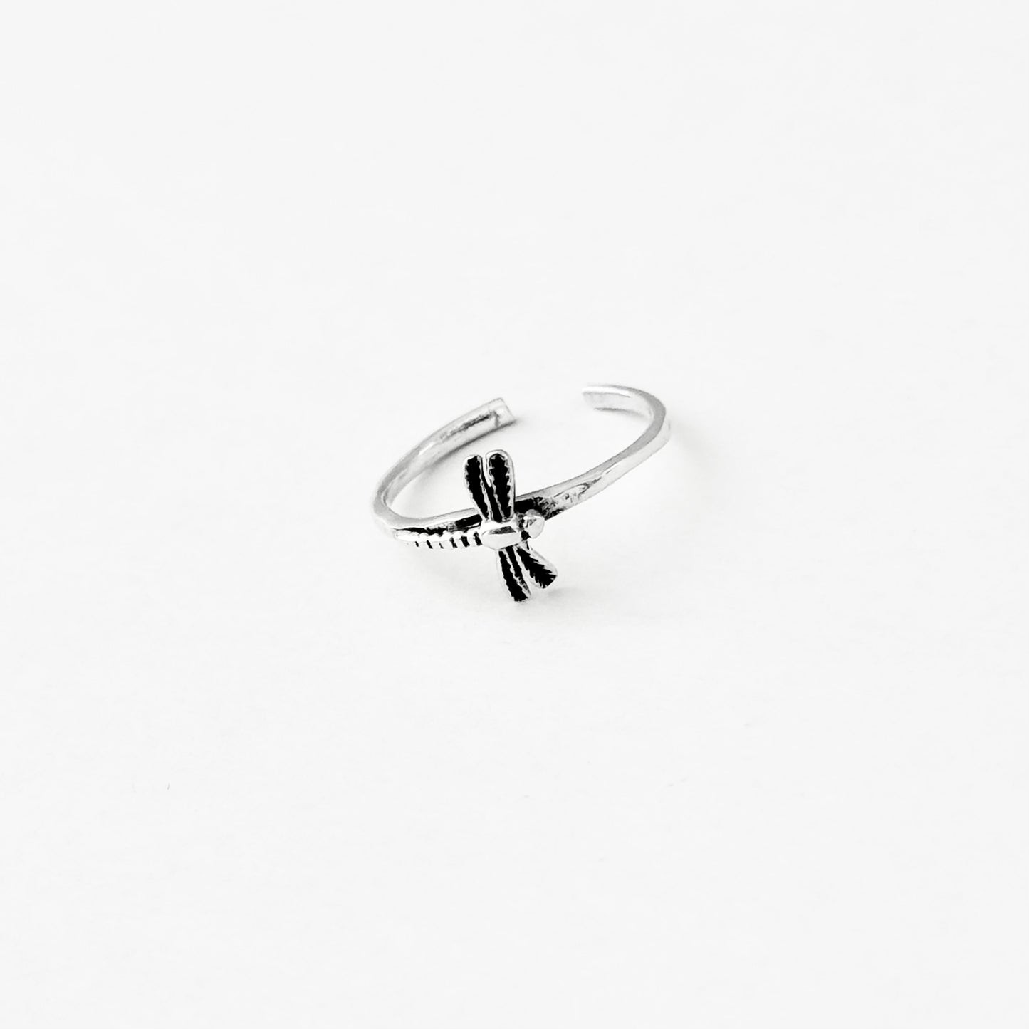 Sterling Silver Dragonfly Toe Ring with Hammered Band, Silver Rings, Spirit Bugs, Insect Wings