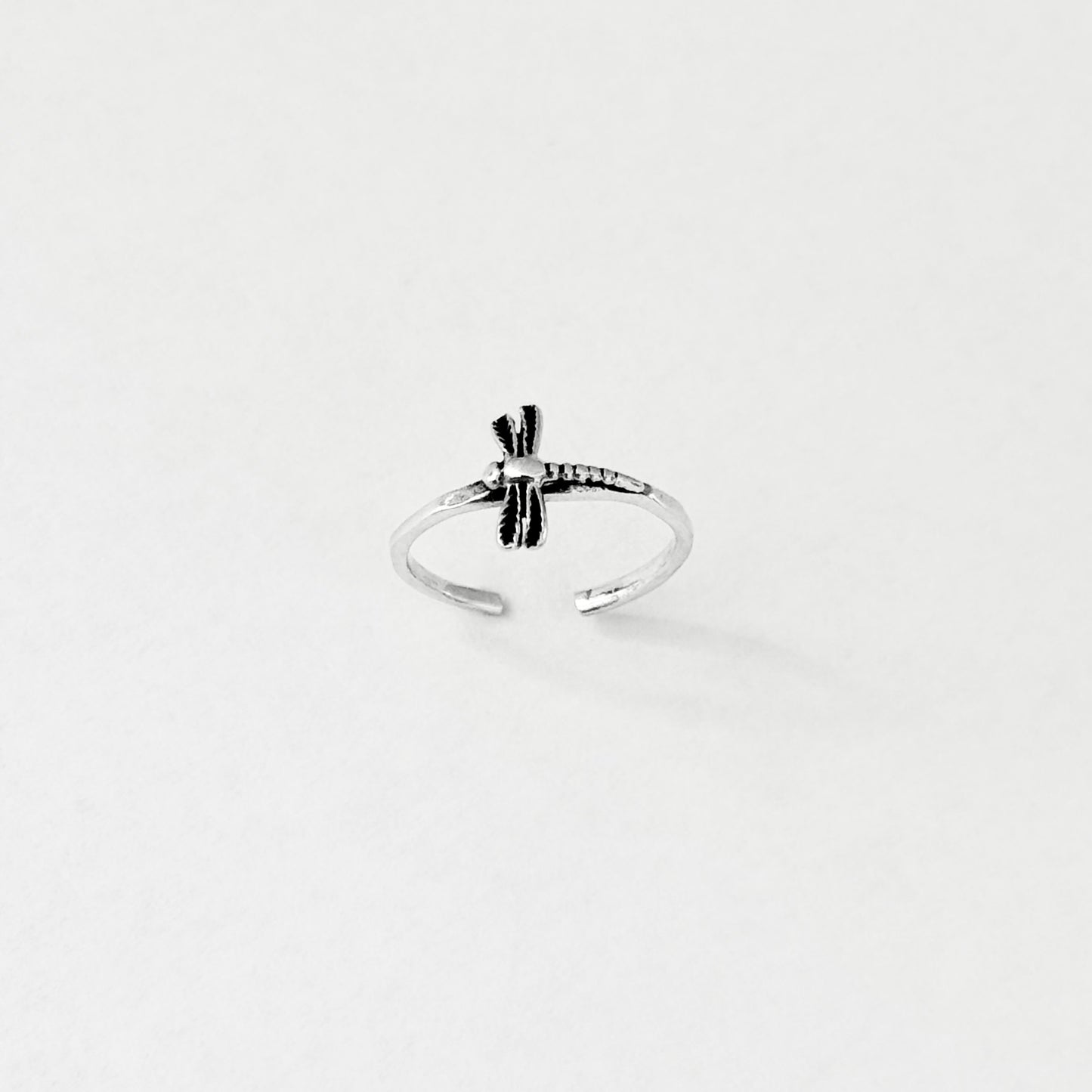 Sterling Silver Dragonfly Toe Ring with Hammered Band, Silver Rings, Spirit Bugs, Insect Wings