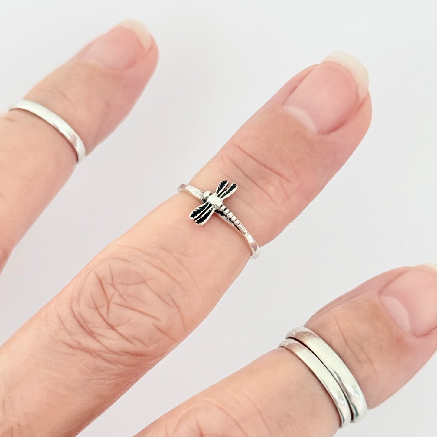 Sterling Silver Dragonfly Toe Ring with Hammered Band, Silver Rings, Spirit Bugs, Insect Wings