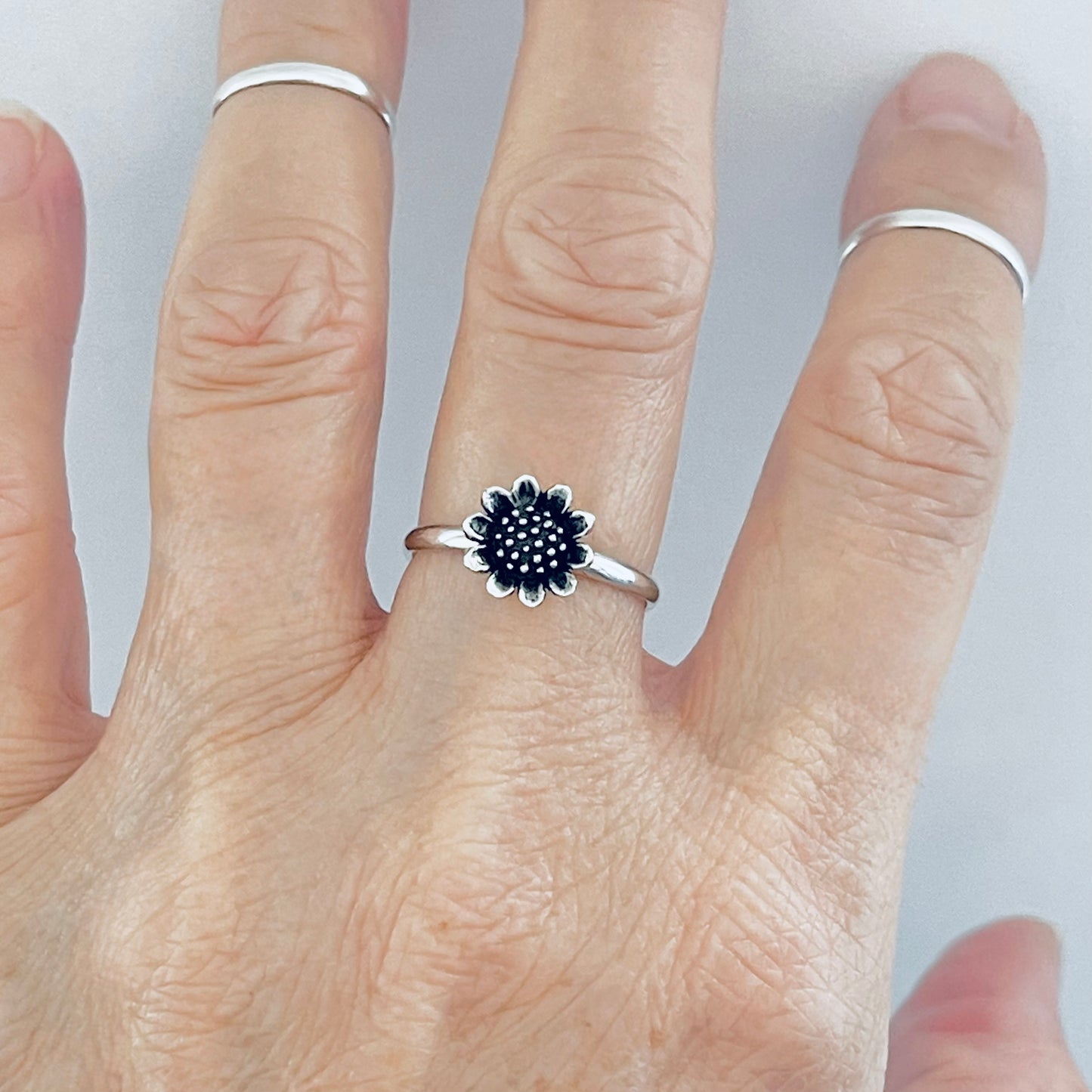 Sterling Silver Sunflower Ring, Flower Ring, Silver Rings, Sun Flowers