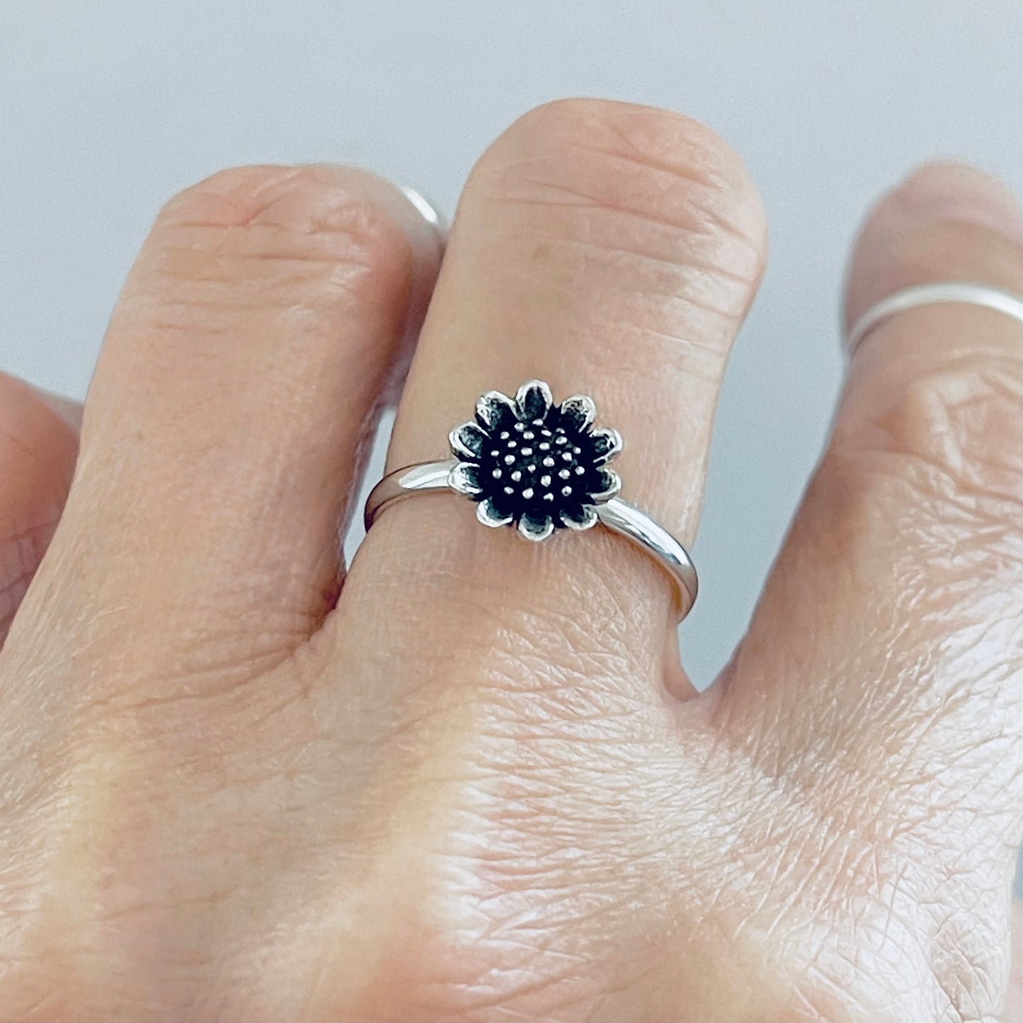Sterling Silver Sunflower Ring, Flower Ring, Silver Rings, Sun Flowers