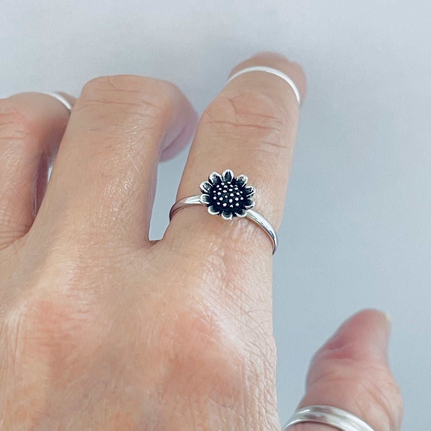 Sterling Silver Sunflower Ring, Flower Ring, Silver Rings, Sun Flowers