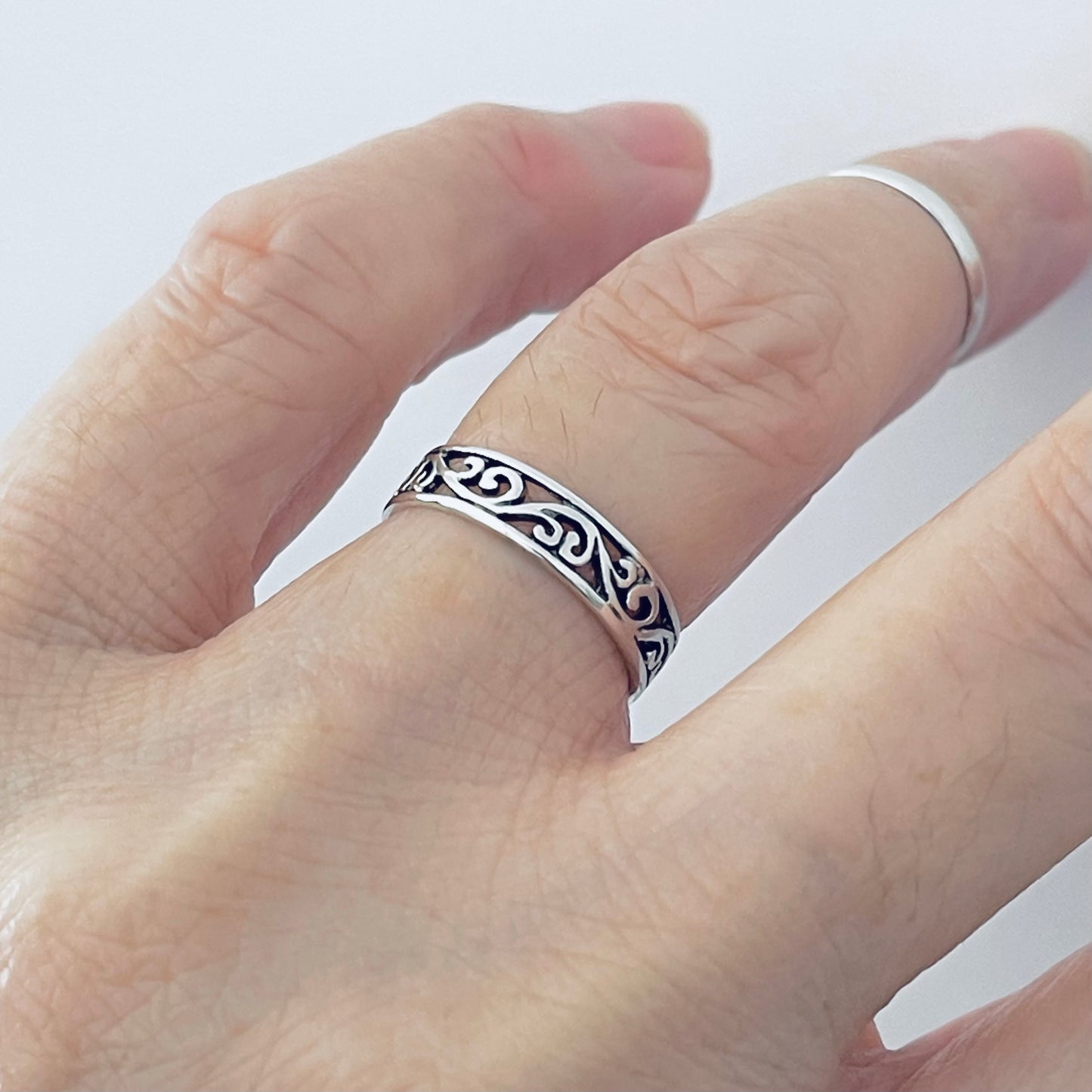 Sterling Silver Eternity Filigree Band Ring, Stackable Ring, Silver Rings, Silver Bands