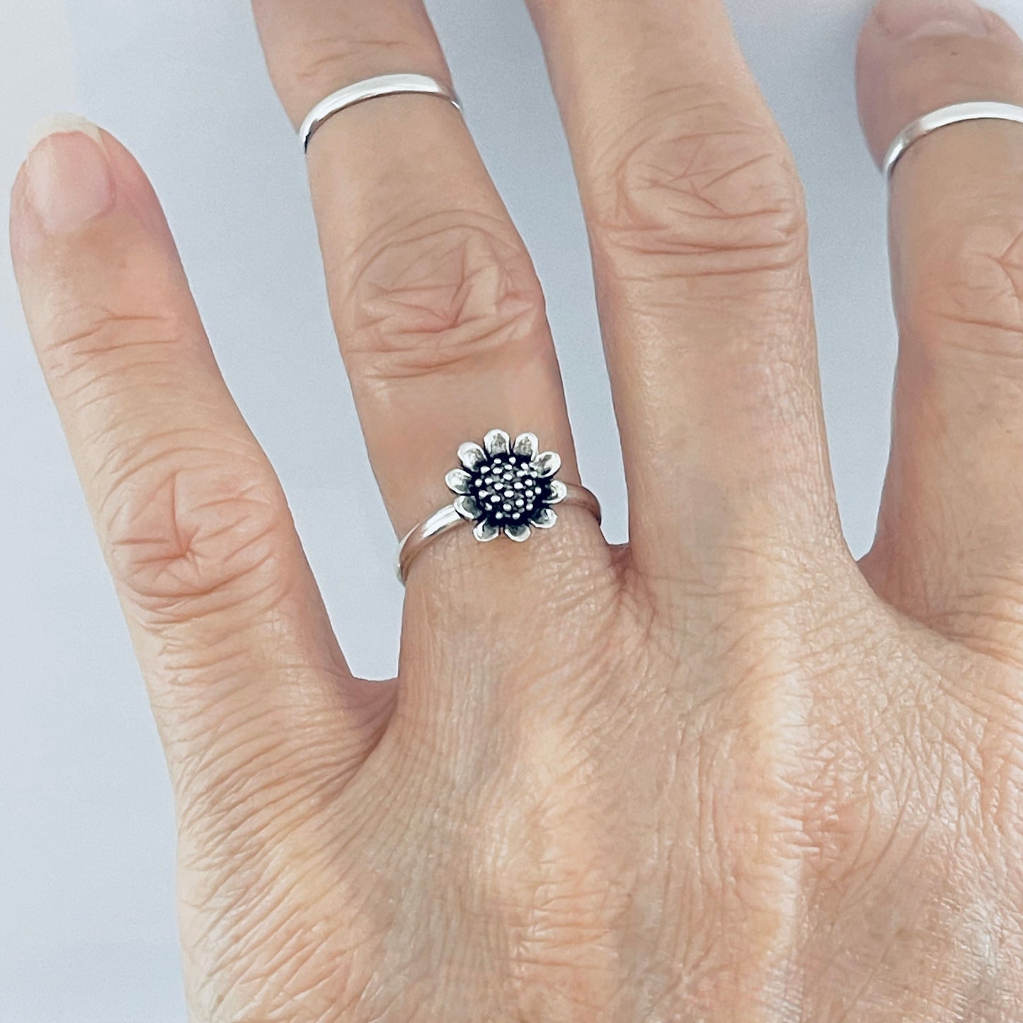 Sterling Silver Sunflower Ring, Flower Ring, Silver Rings, Sun Flowers
