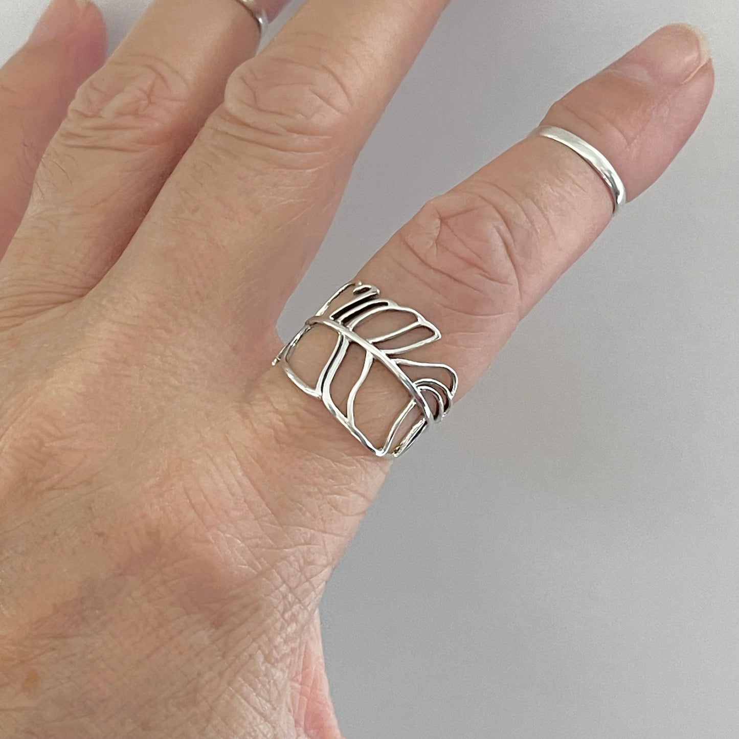Sterling Silver Thin Cut Out Wrapped Leaf Ring, Delicate Ring, Tree of Life Ring, Silver Rings