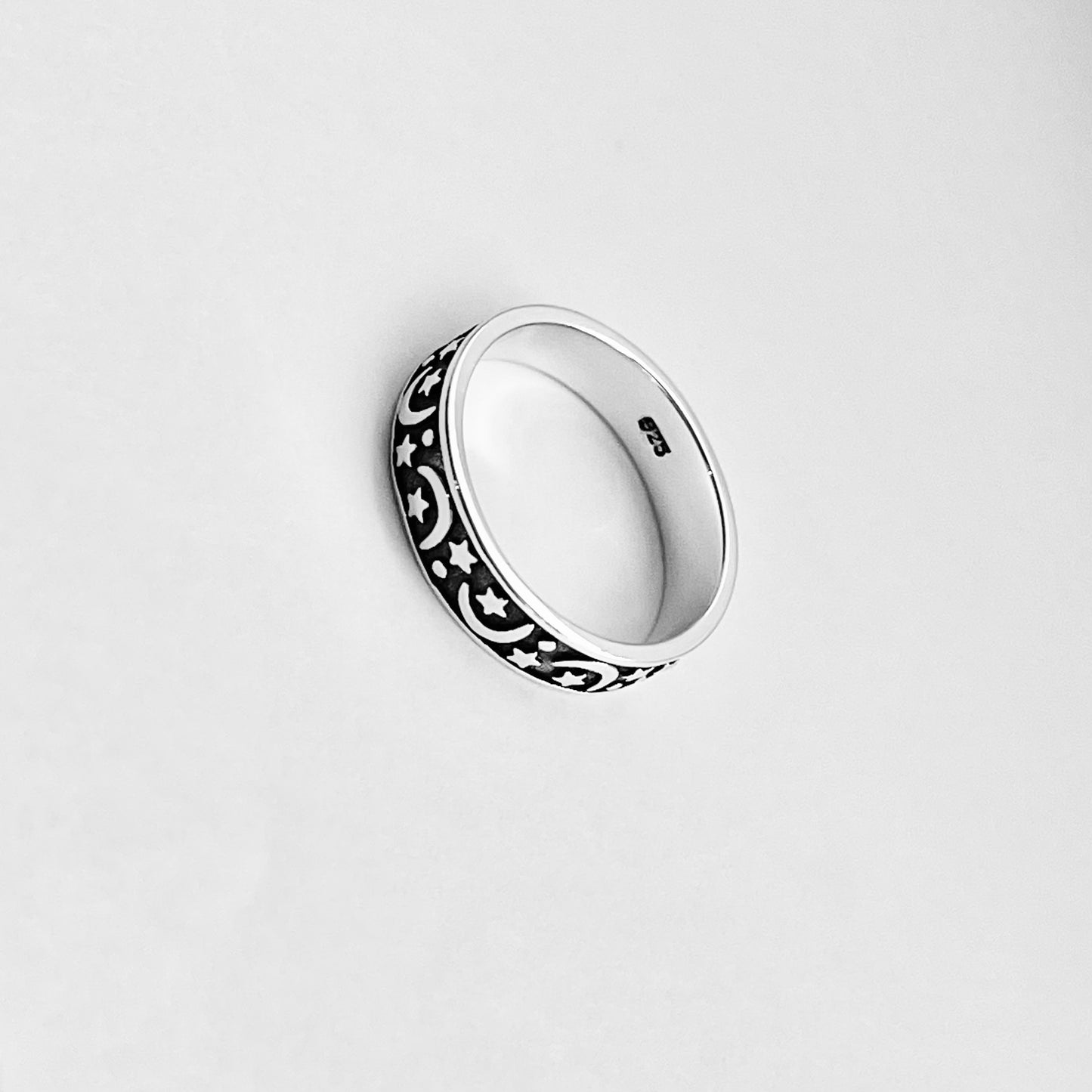 Sterling Silver Eternity Moon and Star Band, Unisex Wedding Ring, Celestial Jewelry