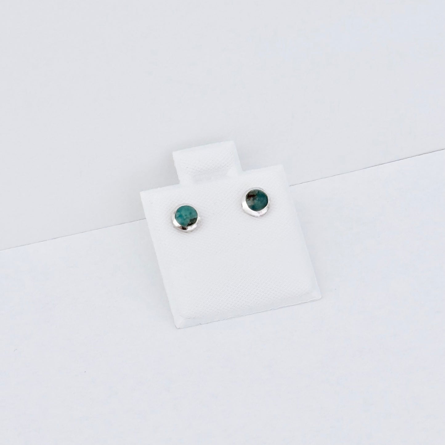 925 Sterling Silver Small Round Genuine Turquoise Stud Earrings | Stone & Dainty Jewelry