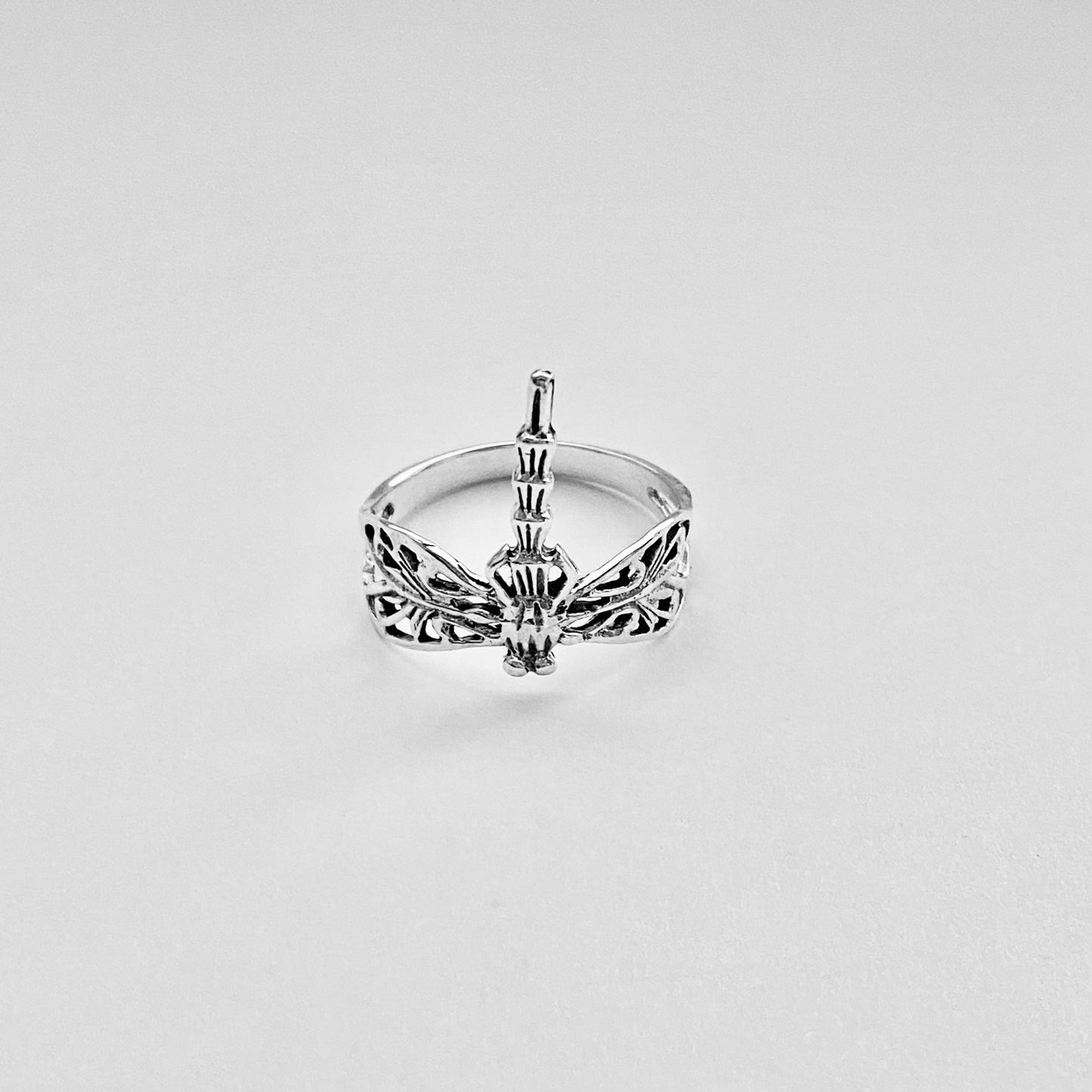 Sterling Silver Thin Filigree Dragonfly Ring, Silver Rings, Spirit Bugs, Insect