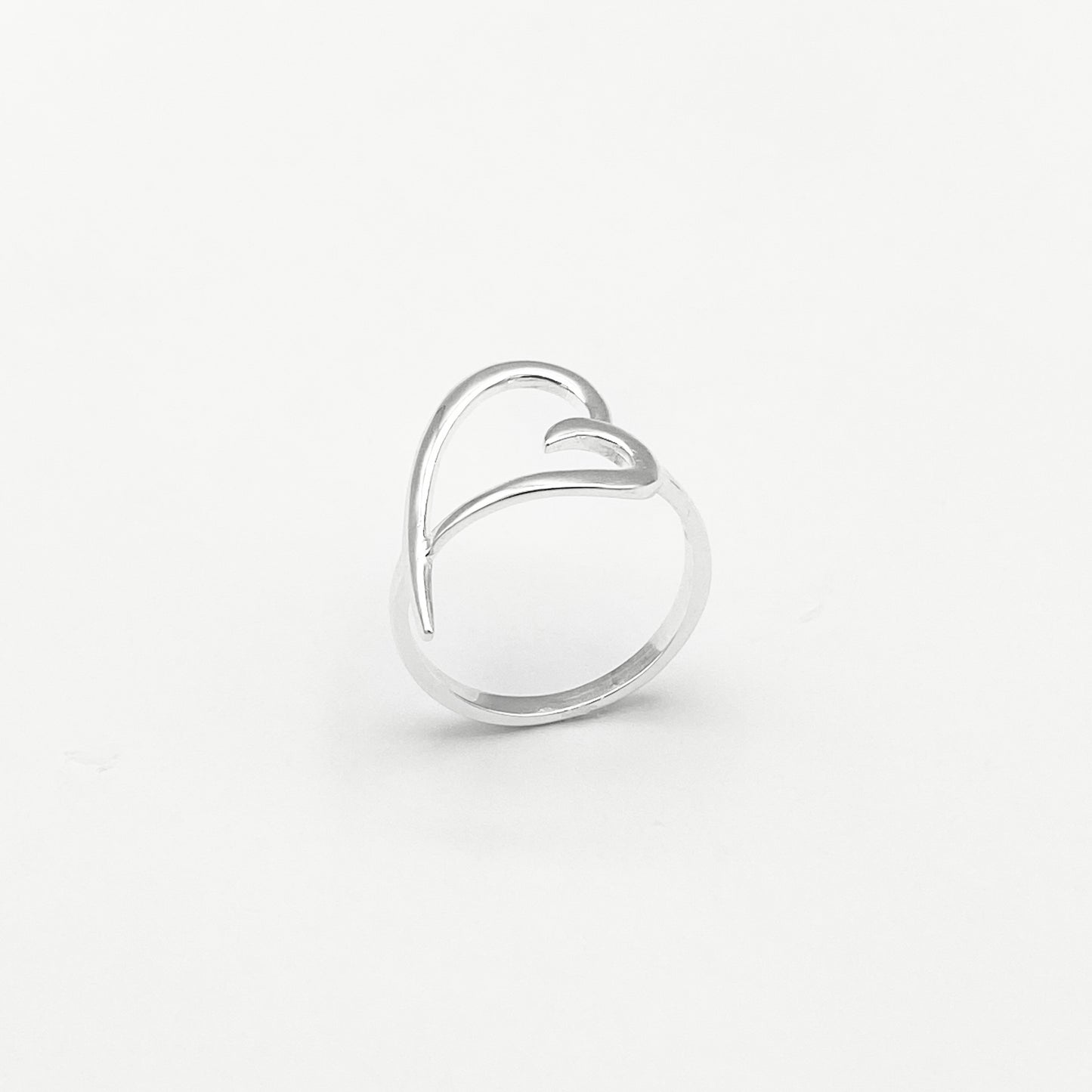 Sterling Silver High polish Open Big Heart Ring, Silver Rings, Love Hearts