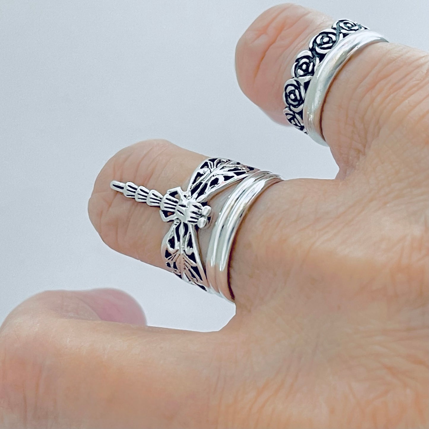 Sterling Silver Delicate Filigree Dragonfly Ring – Dainty Spirit Insect Bug Rings
