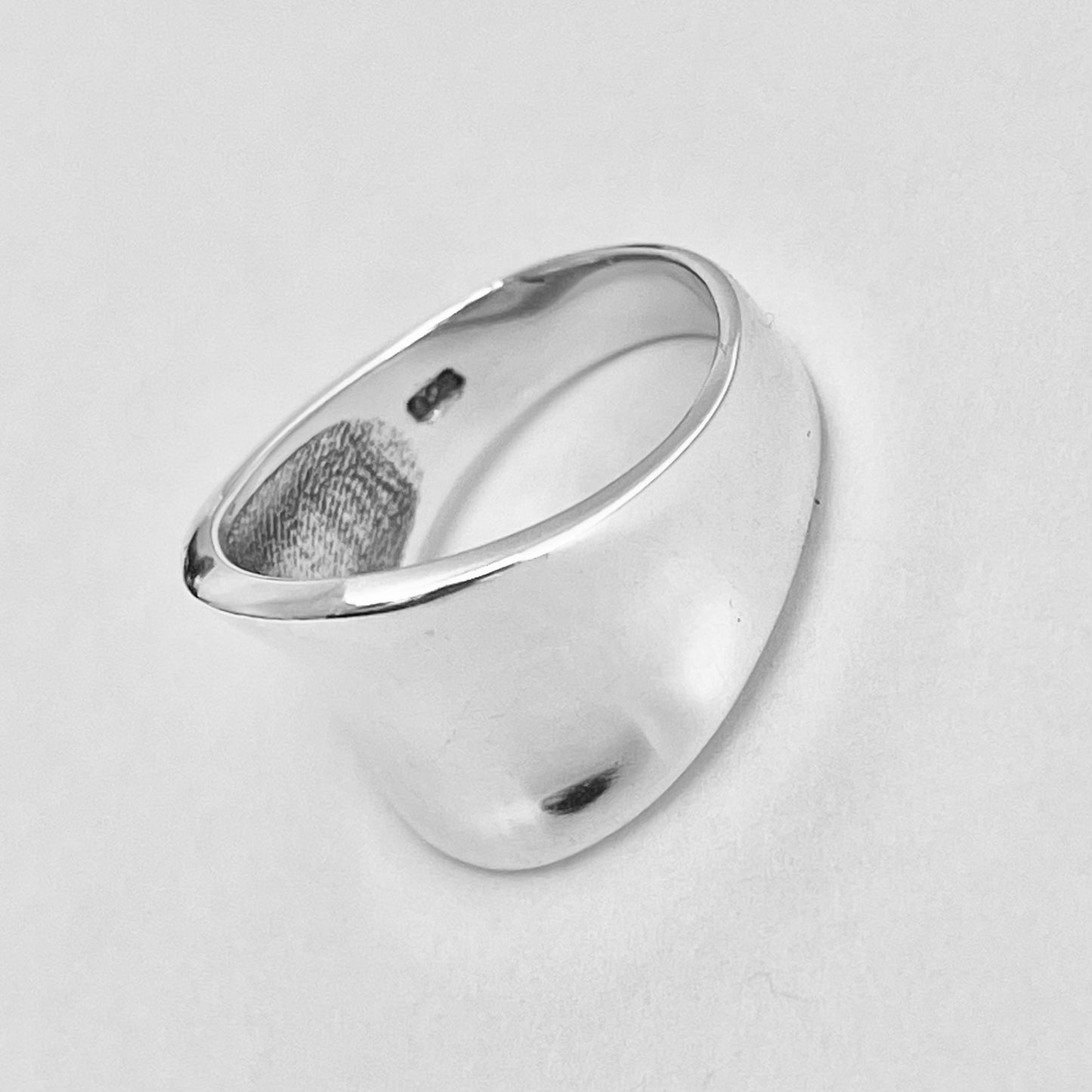 Sterling Silver Concave Ring, Boho Statement Silver Ring