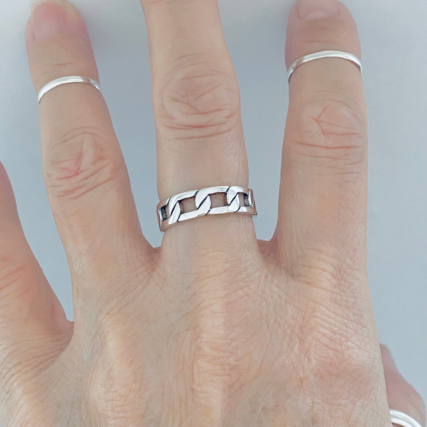 Sterling Silver Unisex Eternity Chain Link Ring, Wedding Bands, Silver Rings