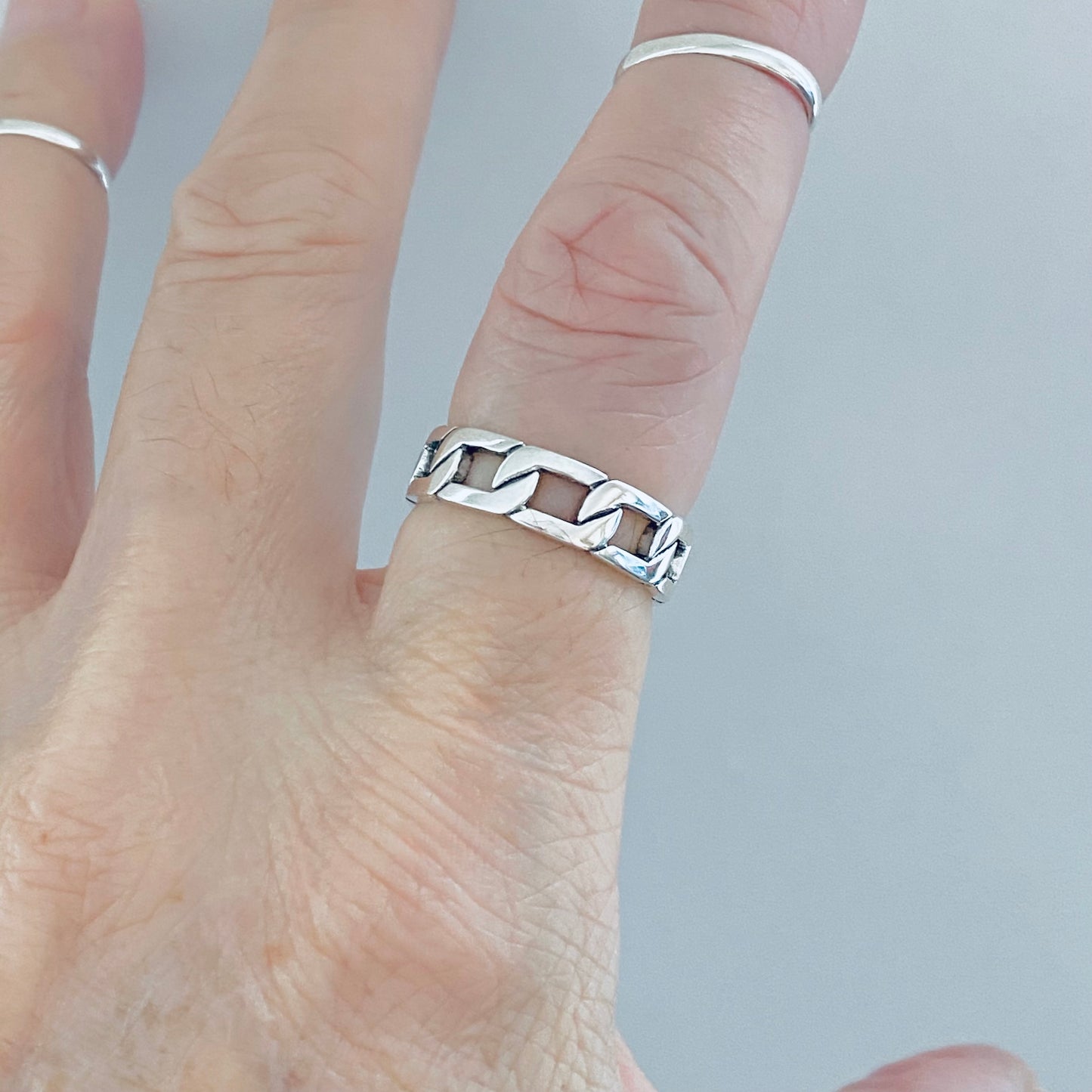 Sterling Silver Unisex Eternity Chain Link Ring, Wedding Bands, Silver Rings