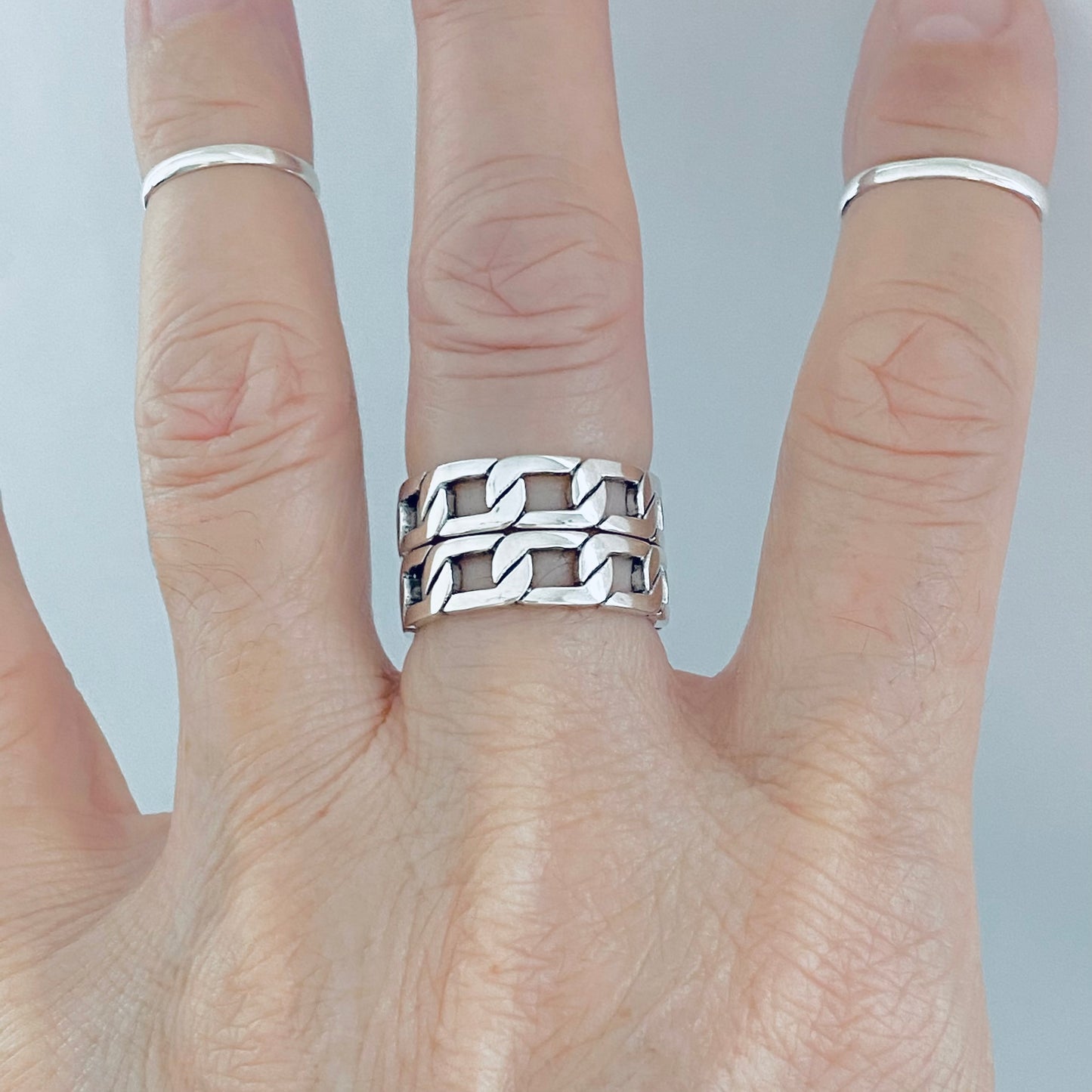 Sterling Silver Unisex Eternity Chain Link Ring, Wedding Bands, Silver Rings