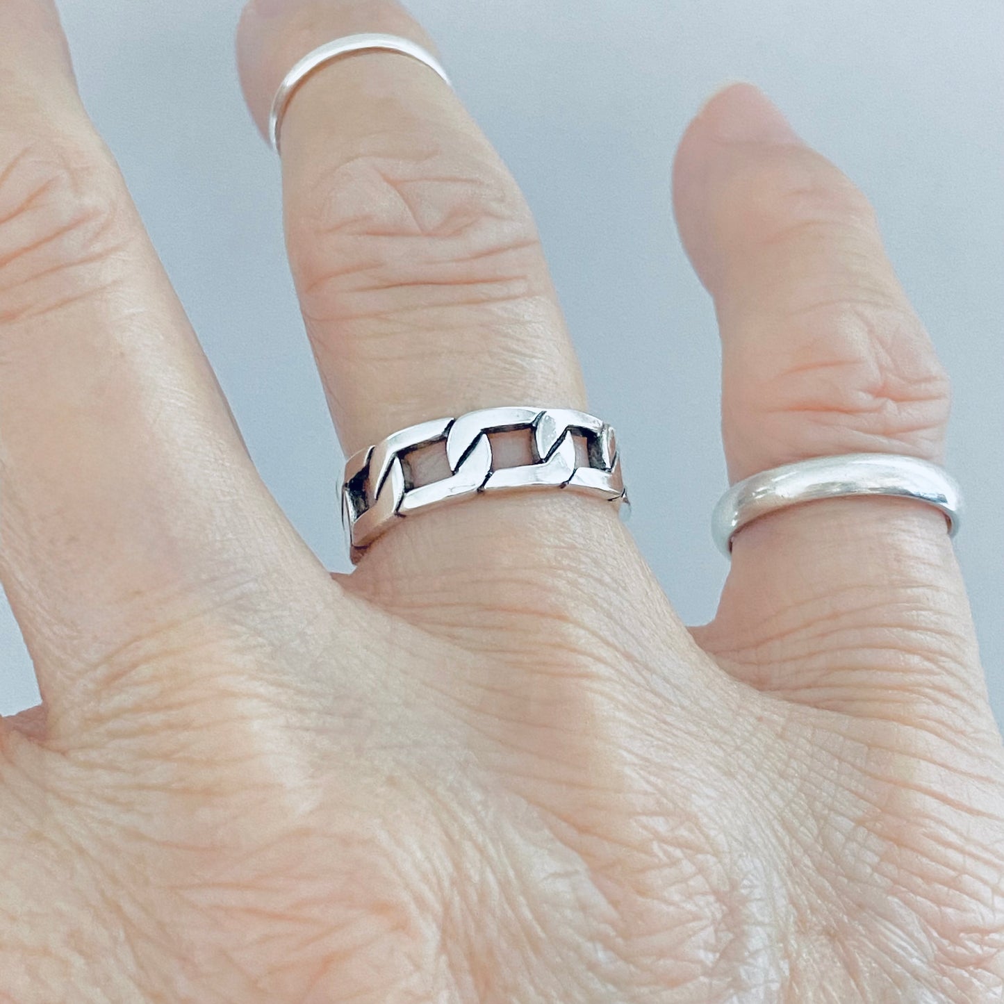 Sterling Silver Unisex Eternity Chain Link Ring, Wedding Bands, Silver Rings