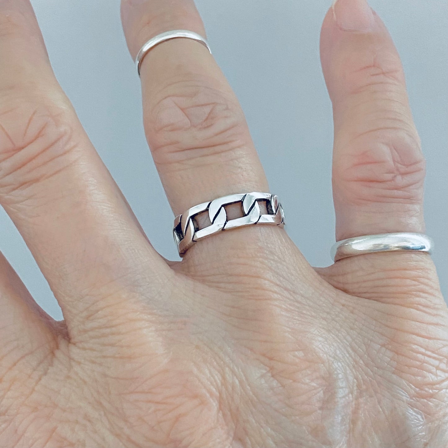 Sterling Silver Unisex Eternity Chain Link Ring, Wedding Bands, Silver Rings