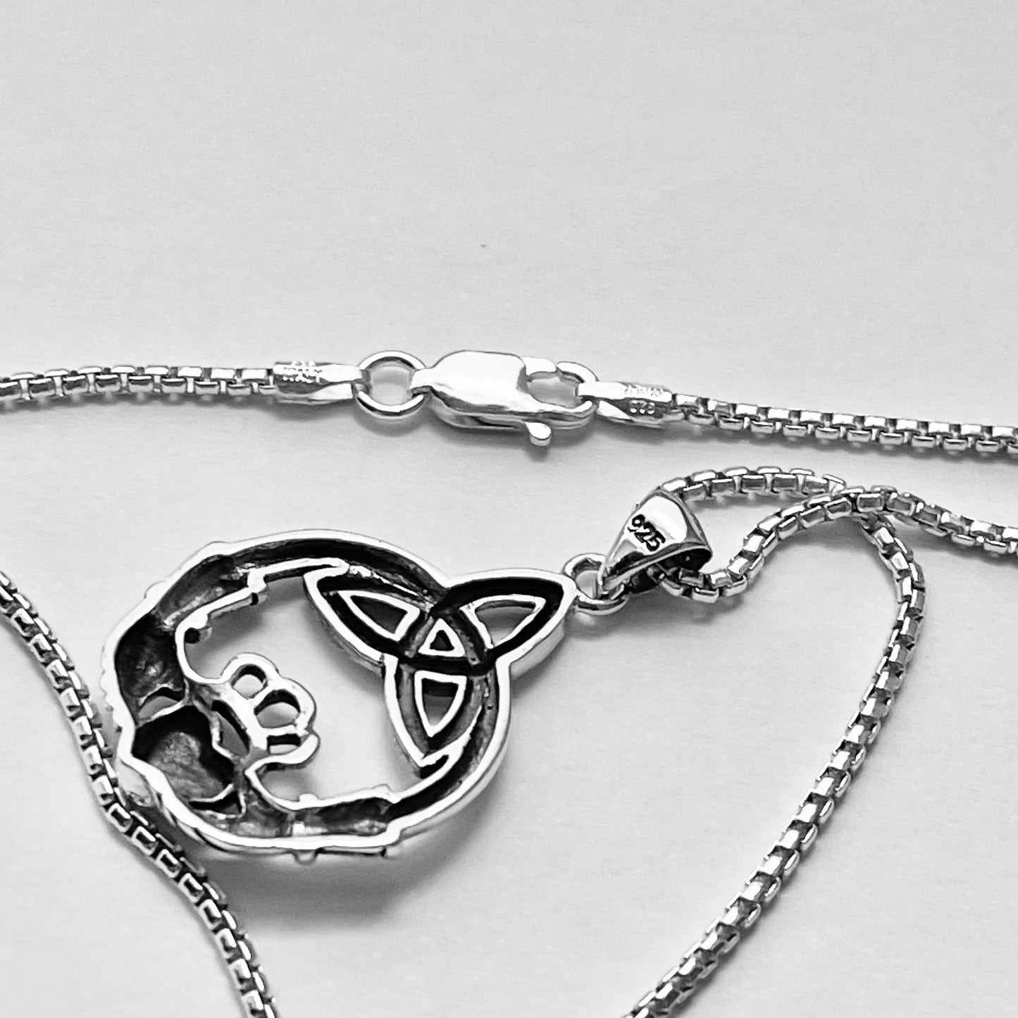 Sterling Silver Large Irish Claddagh Heart Necklace with Triquetra, Celtic Hearts Necklaces