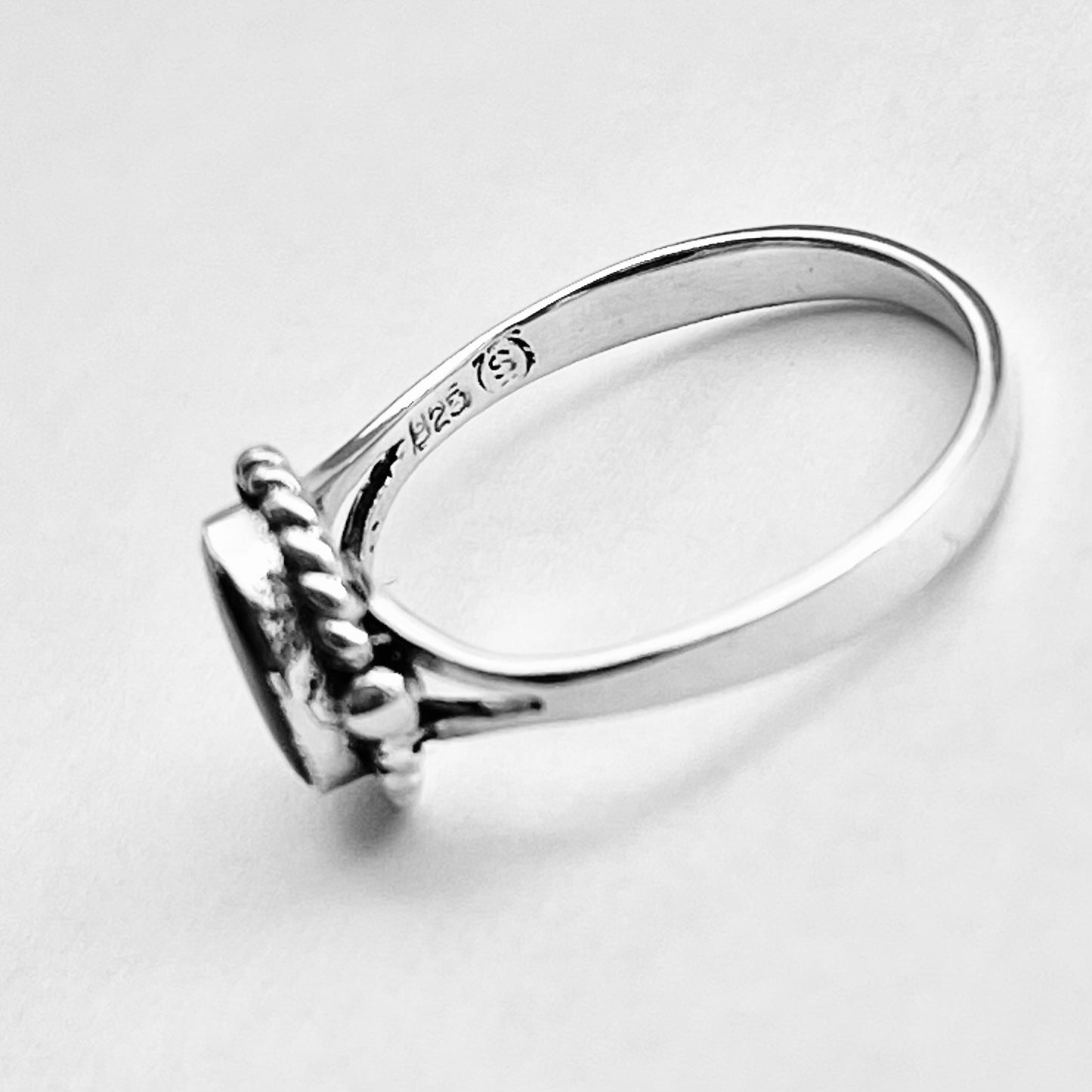Sterling Silver Small Oval Black Onyx Ring with Braid | Boho Healing Stone Silver Ring