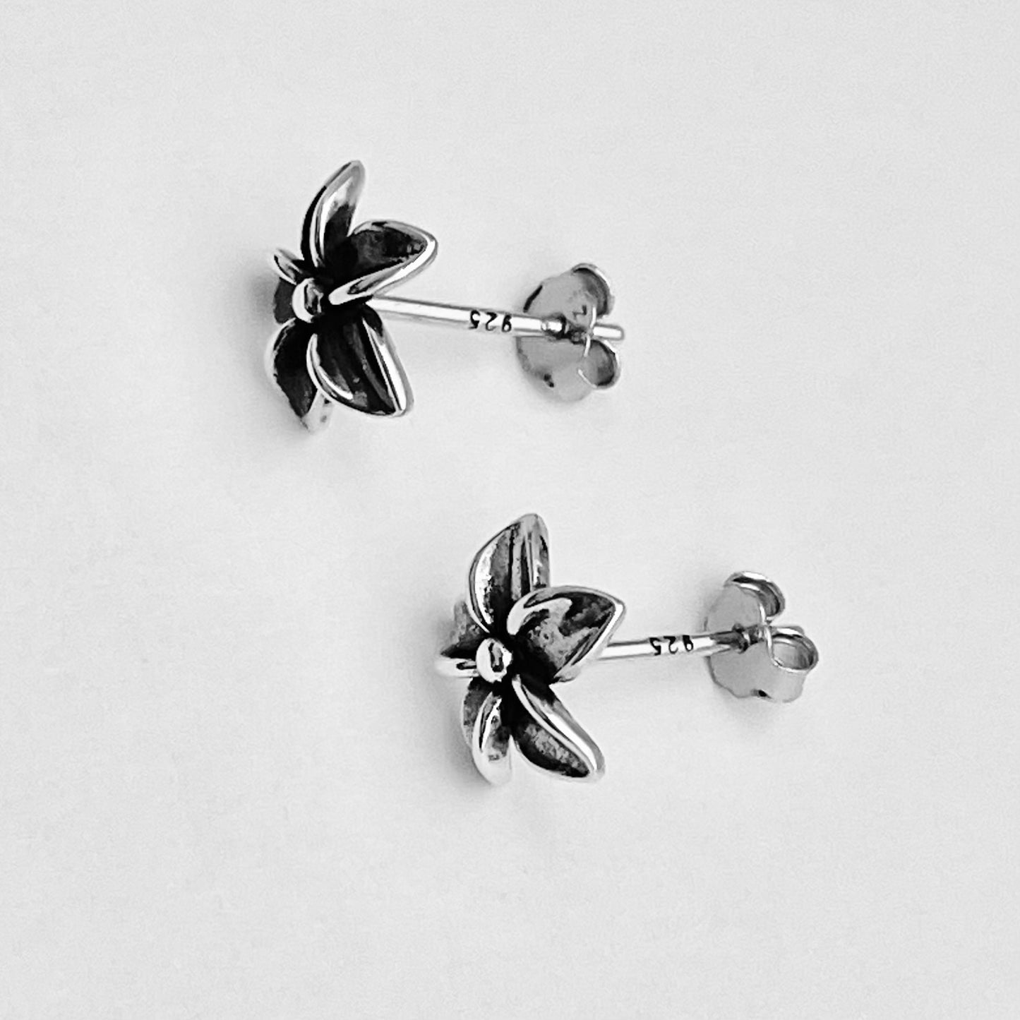 Sterling Silver Plumeria Stud Earrings, Silver Earring, Hawaii Flower, Lei Flowers