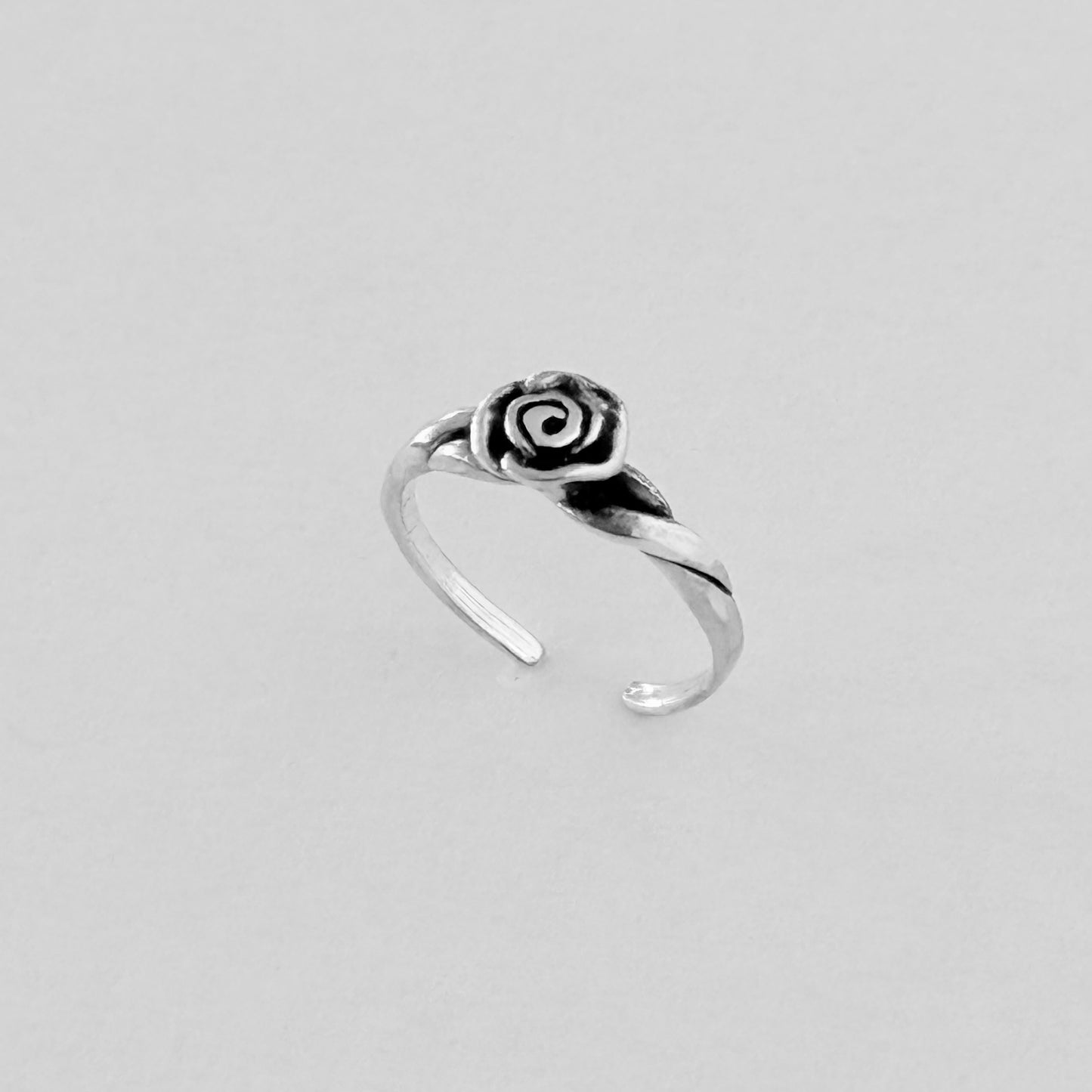 Sterling Silver Rose Toe Ring, Flower Rings, Stem Roses, Love Flowers