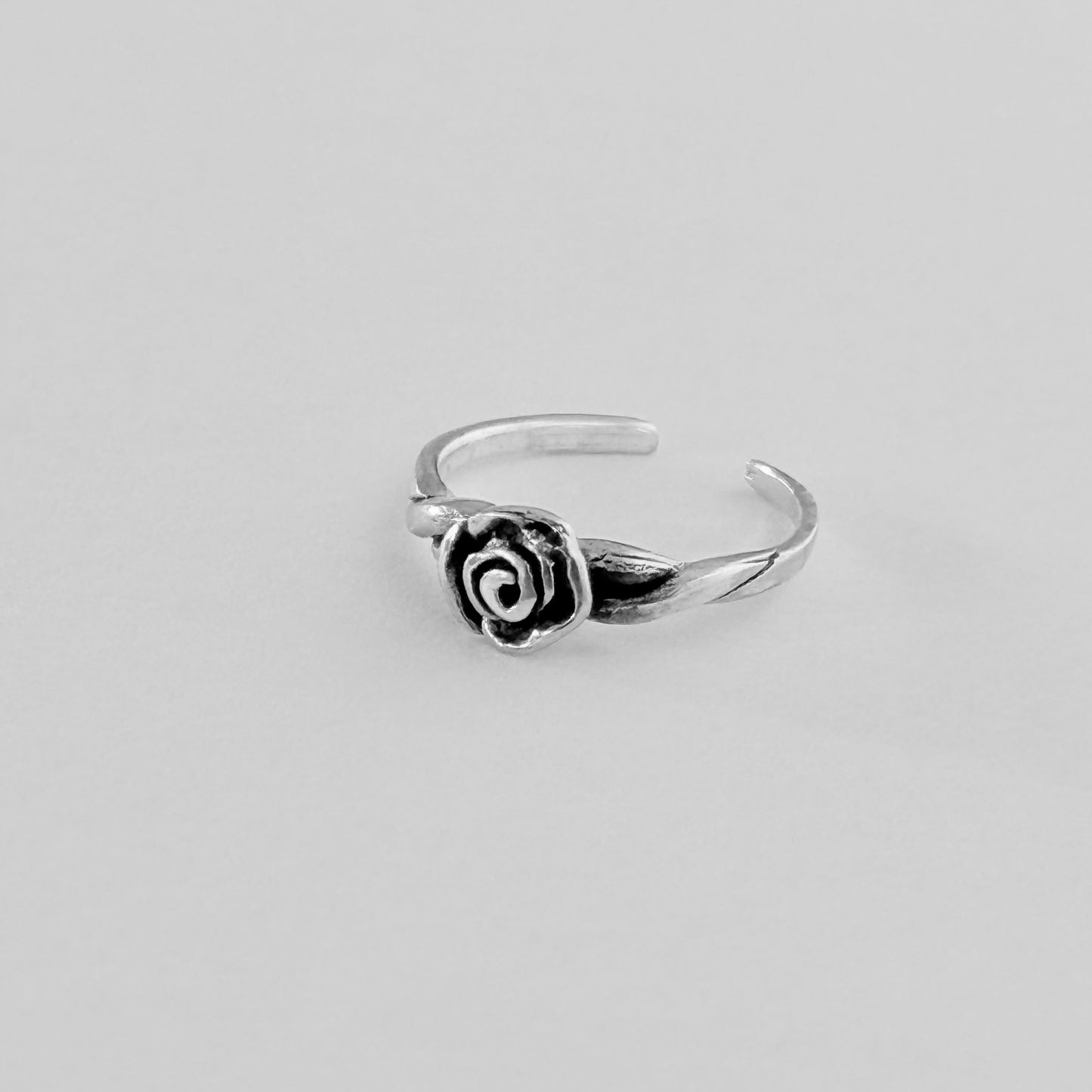 Sterling Silver Rose Toe Ring, Flower Rings, Stem Roses, Love Flowers