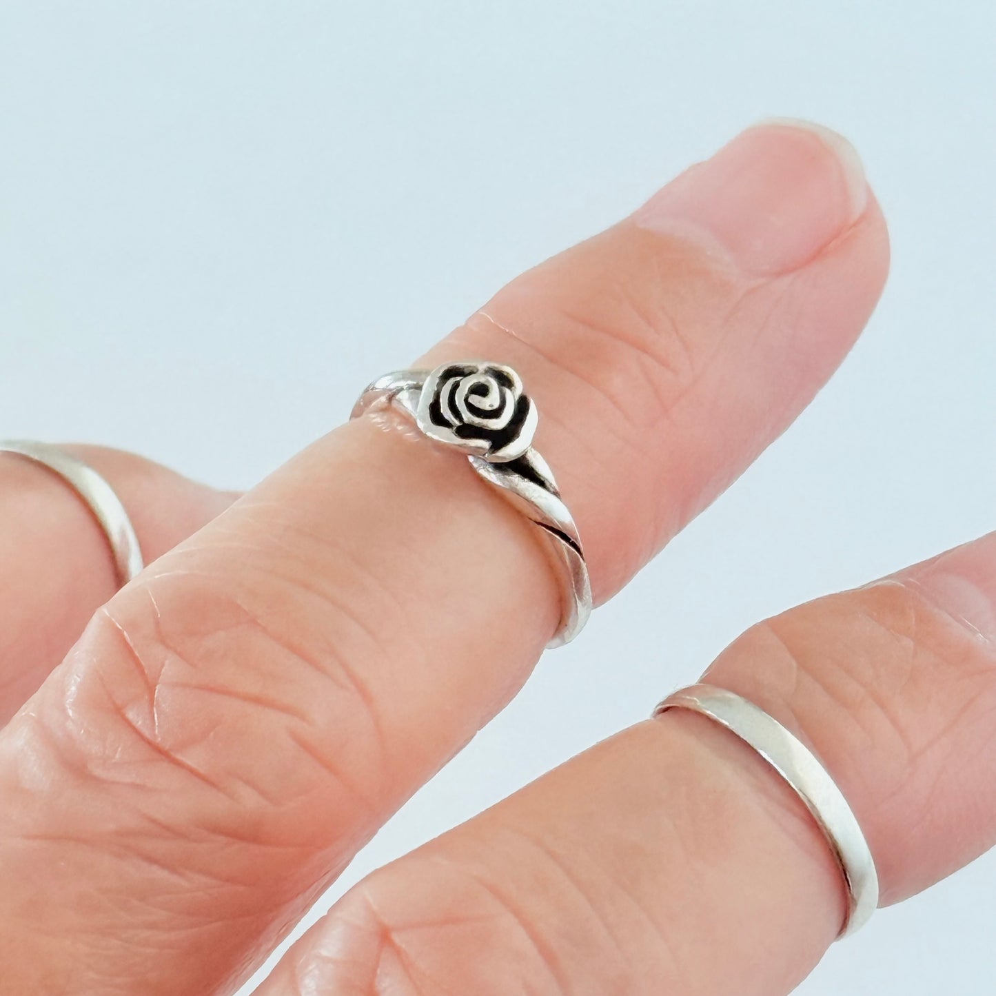 Sterling Silver Rose Toe Ring, Flower Rings, Stem Roses, Love Flowers