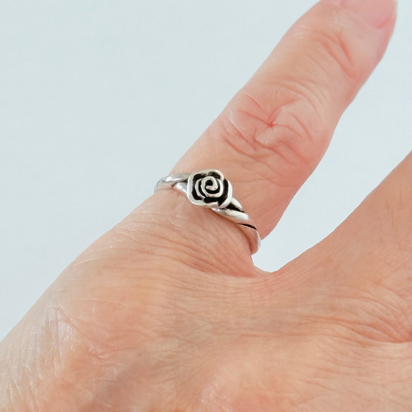 Sterling Silver Rose Toe Ring, Flower Rings, Stem Roses, Love Flowers