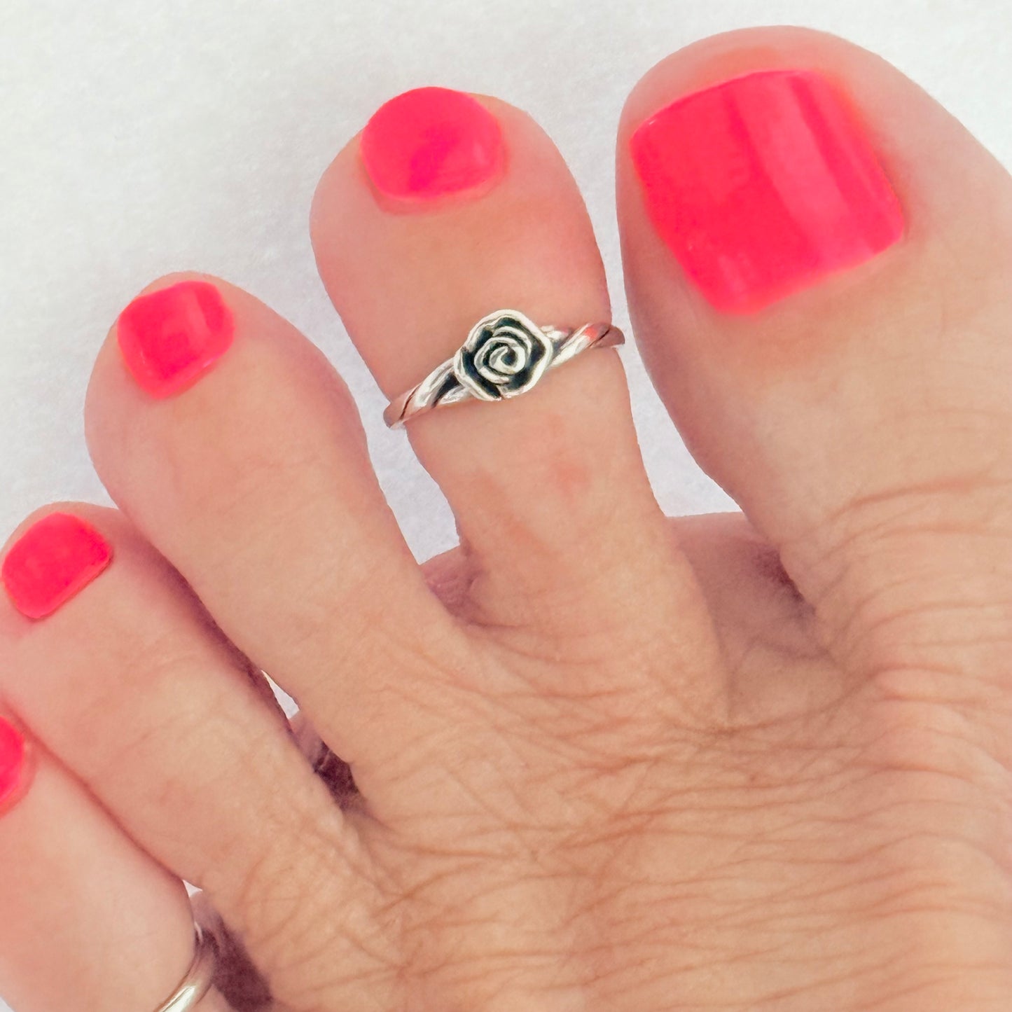 Sterling Silver Rose Toe Ring, Flower Rings, Stem Roses, Love Flowers
