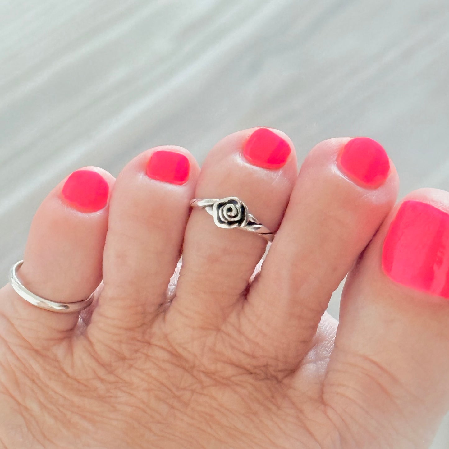 Sterling Silver Rose Toe Ring, Flower Rings, Stem Roses, Love Flowers