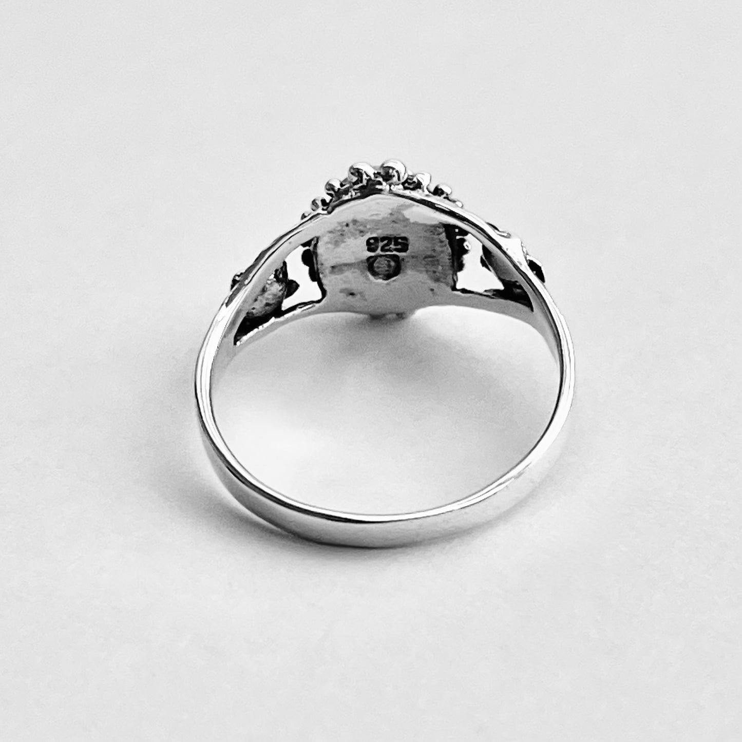 Sterling Silver Flower and Black Onyx Ring, Stone Silver Rings