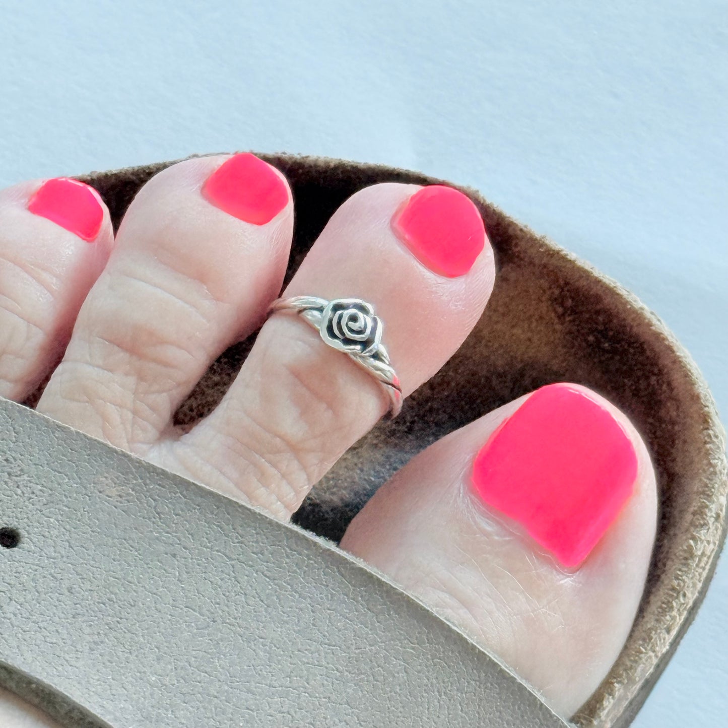 Sterling Silver Rose Toe Ring, Flower Rings, Stem Roses, Love Flowers