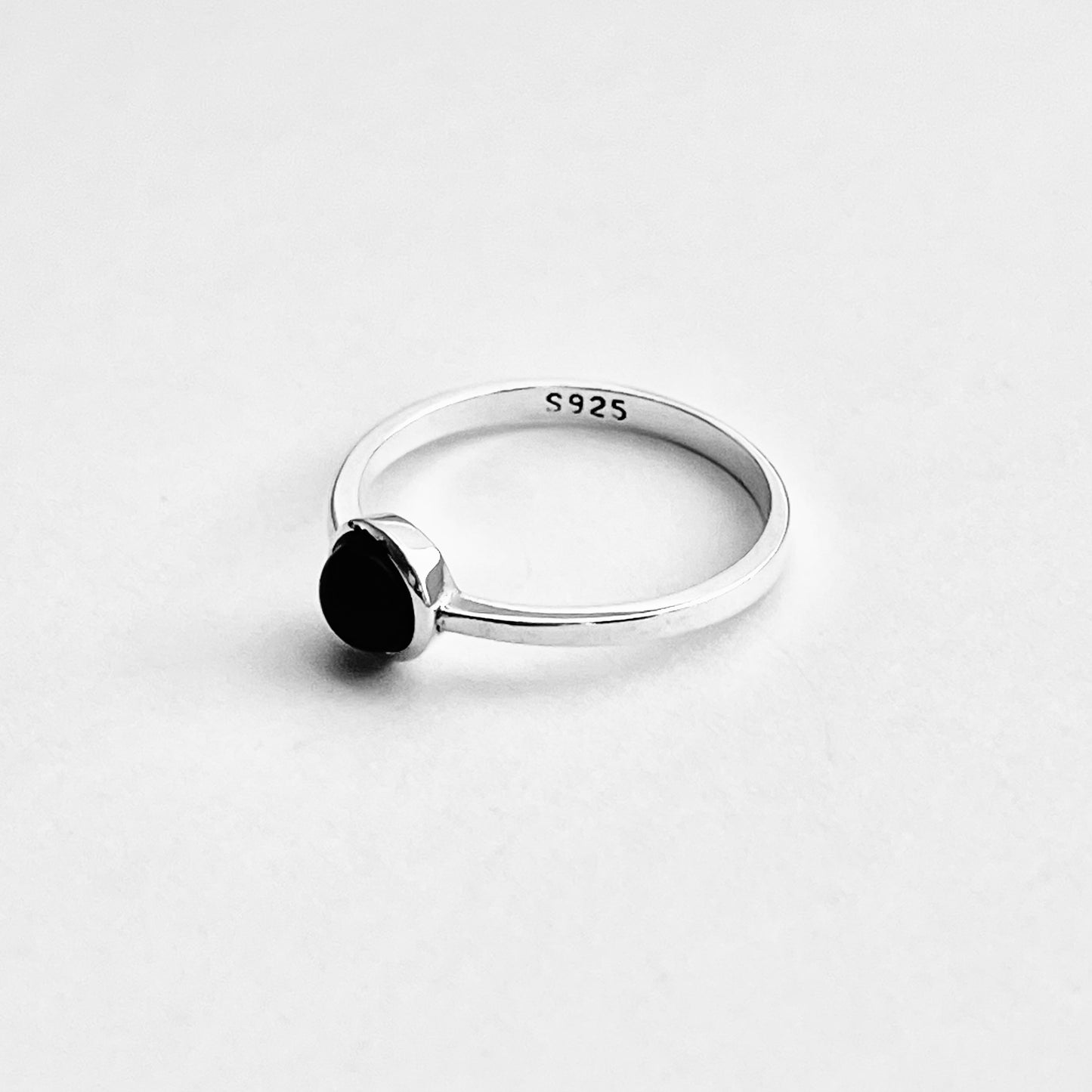 Sterling Silver Small Round Black Onyx Ring | Minimalist Healing Ring