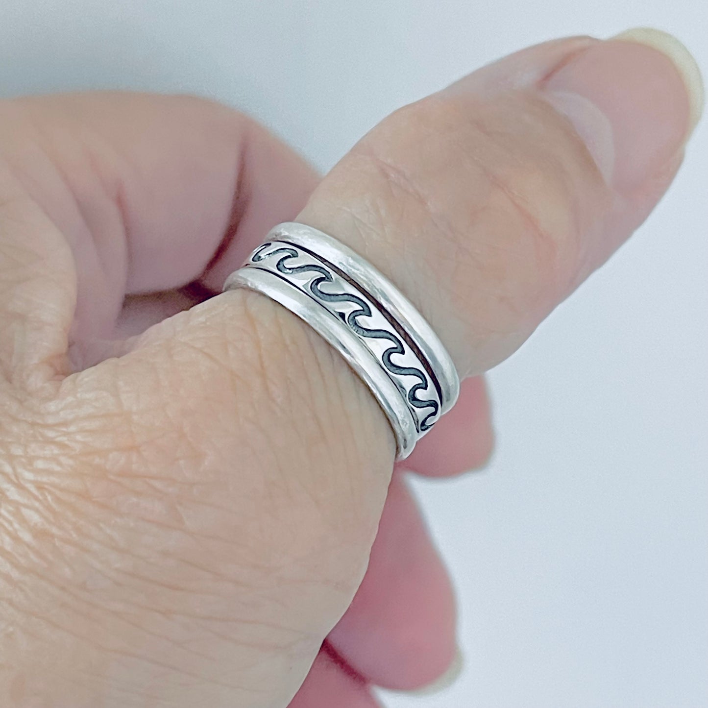 Sterling Silver Thin Eternity Wave Band – Ocean Surfer Stackable Silver Rings