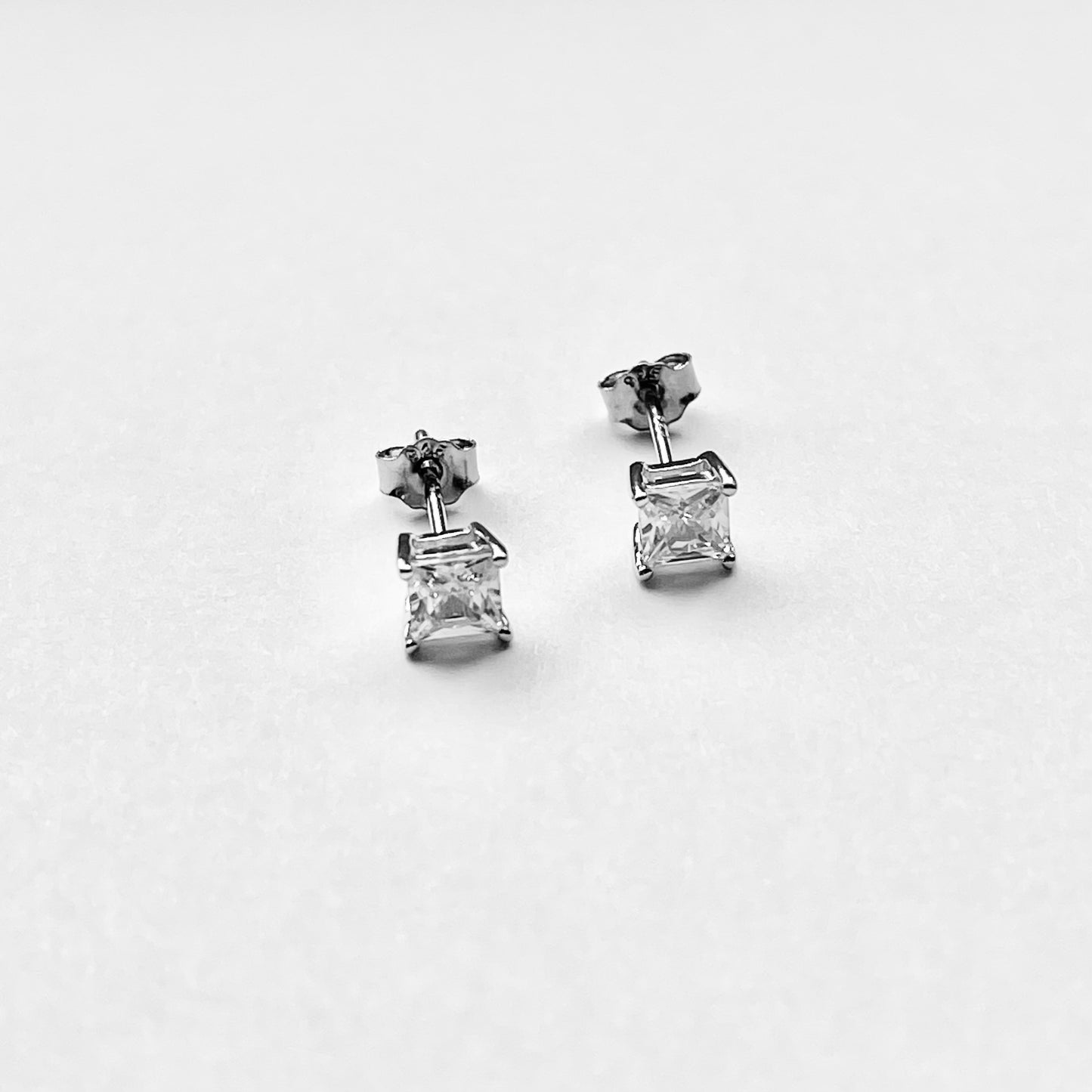 Sterling Silver 4 x 4 mm Square CZ Stud Earring, April Birthstone Jewelry